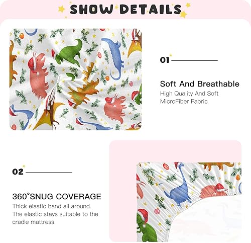Miniatura 4 de Christmas Dinosaurs Crib Sheets - Stretchy Fitted Crib Sheets for Boys Girls, Unisex Cozy Baby Crib Sheet 27 x 39 x 5 Inches