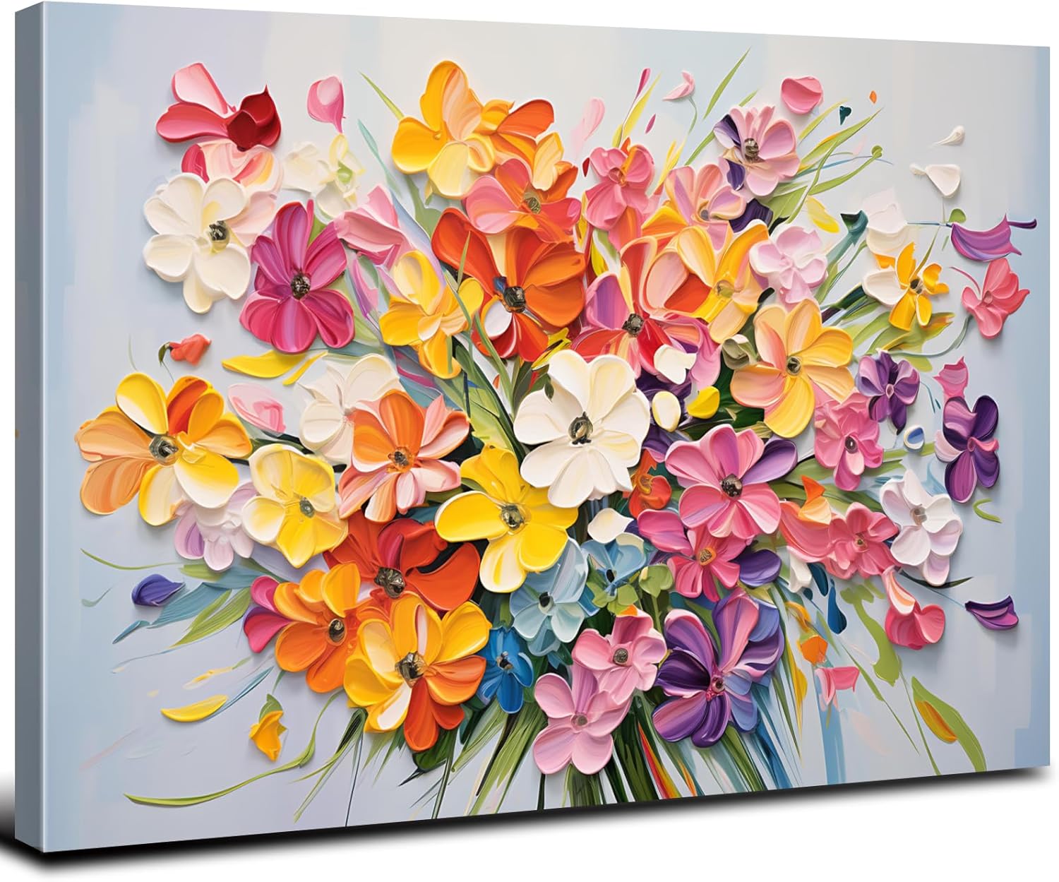 Aesthetic Daisy Wall Decor Texture Floral Wall Art Abstract Poppies Bouquet Canvas Print Colorful Nature Flowers Oil Picture for Living Room Home Decoration Wildflower Painting Large Size Gifts 32x48” 32L" x 48W" Flower-1