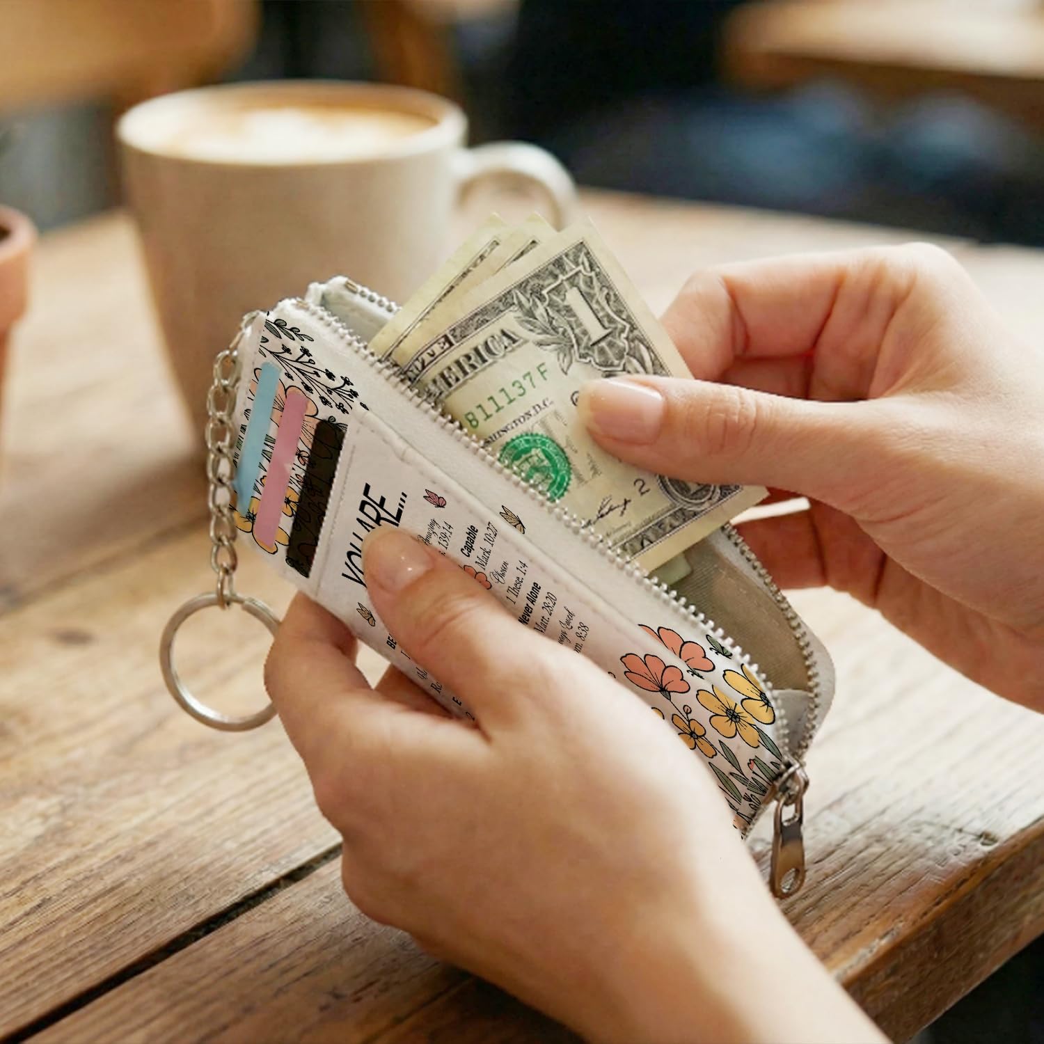 Floral Bible Gifts for Women, Slim Wallet Card Holder with Bible Verse Detail and Floral Print, Inspirational Pocket Gift, Credit Card Case with ID Window, Slim Wallet Keychain Zipper Coin Pocket - Image 5