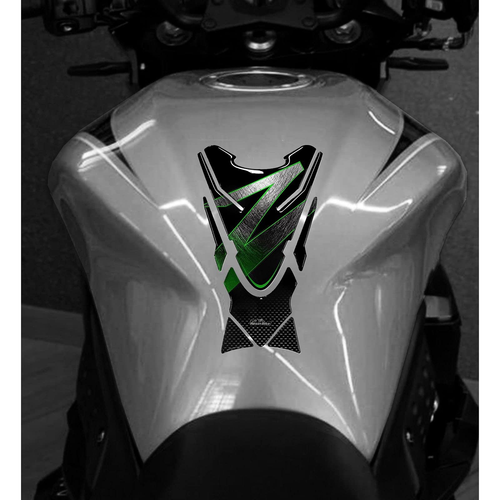Resin Bike Adesivi Moto Compatibile con Kawasaki Z750 e Z1000 Verde Metal. Protezione Paraserbatoio da Urti e Graffi. Adesivo 3D Resinato per Tutti i Serbatoi Serie Z