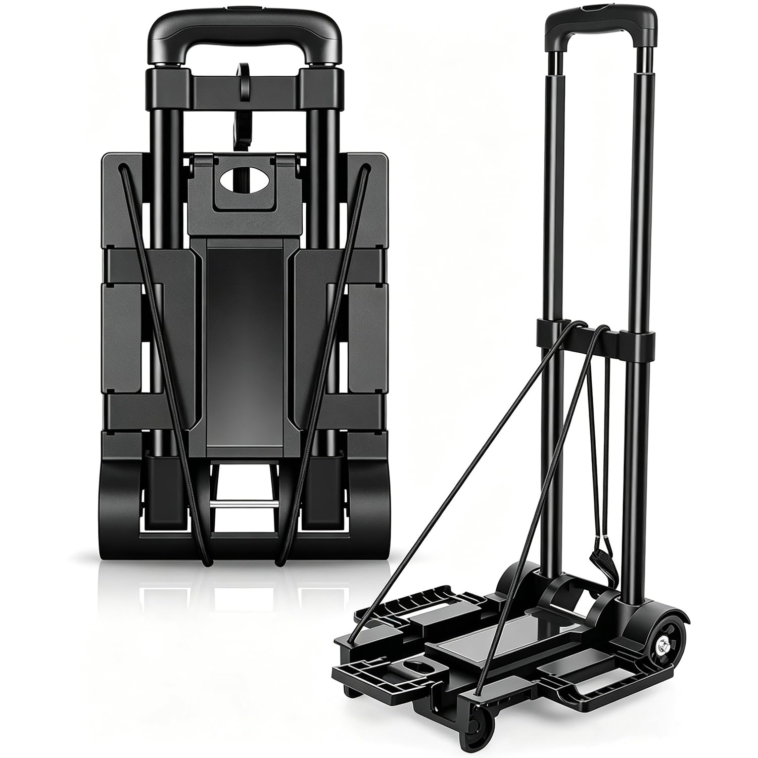 Carrello pieghevole su ruote, resistente, capacità di carico 35 kg, carrello per festival, carriola, carrello pieghevole, per bagagli, generi alimentari, ufficio, magazzino (2 ruote, nero, acciaio)
