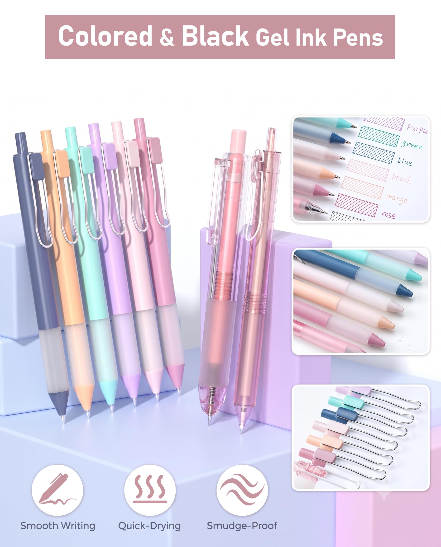 Nicpro 52 articoli estetici per la scuola con custodia per penne, 12 evidenziatori pastello, 8 penne gel a inchiostro nero e colore, 6 matite meccaniche 0,5 e 0,7 mm, 6 penne a sfera per cancelleria