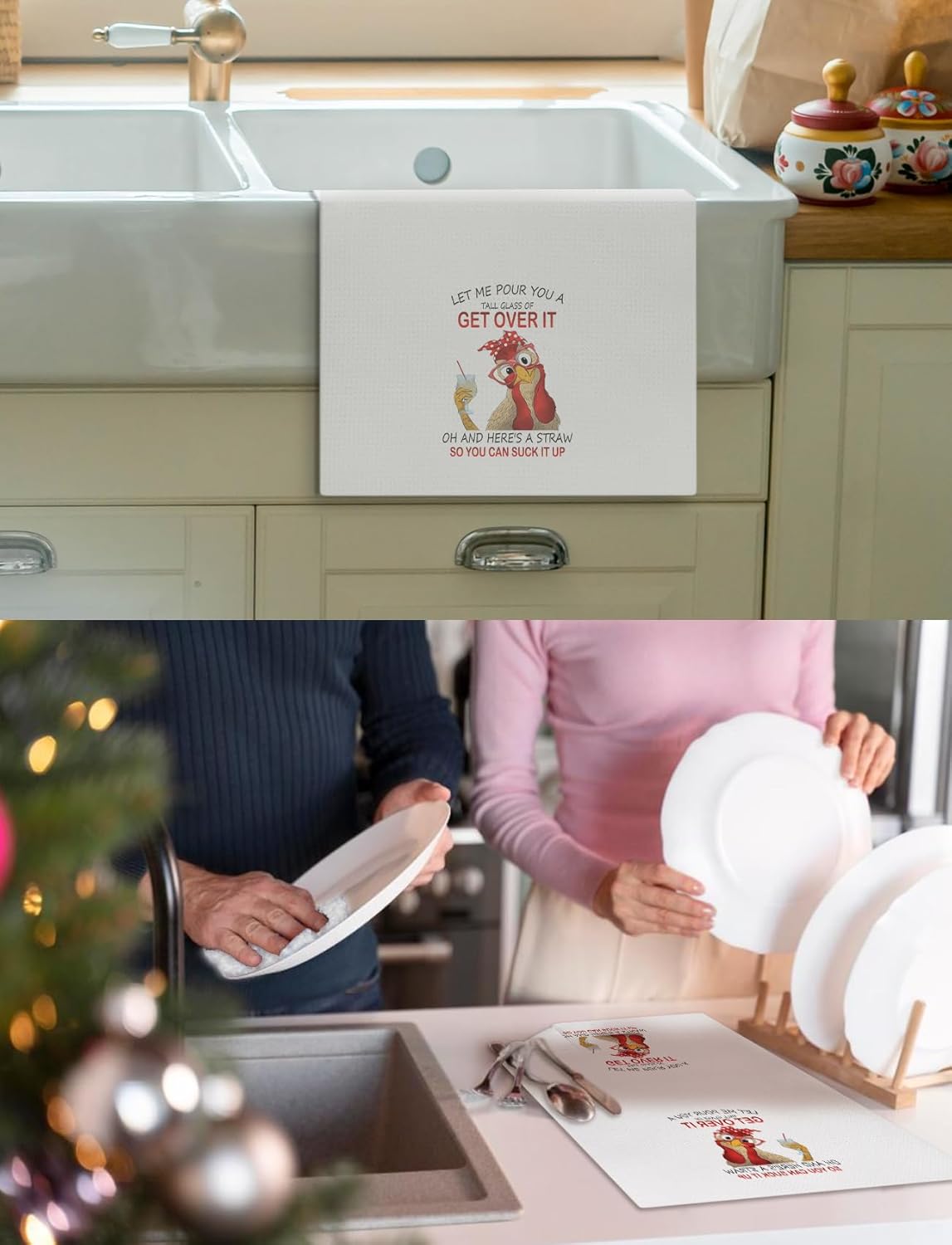 Funny Chicken Kitchen Towels, Chicken Gifts for Women Chicken Lovers, Chicken Mom Lady Gifts, Chicken Dish Towels, Let Me Pour You a Tall Glass of Get Over It Decorative Hand Towels, 16x24 Inch - Image 5