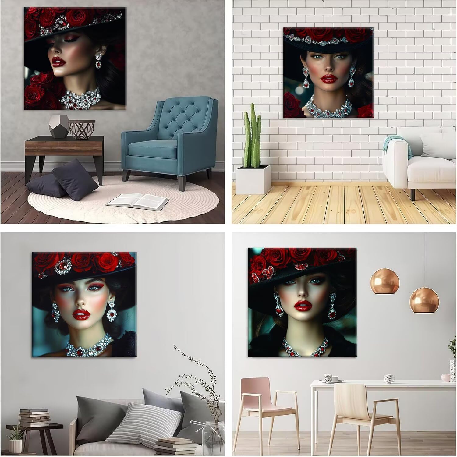 5D Diamond Painting Rose Frau, Diamant Malerei Erwachsene 50x50cm w-541 | 4 Pack Diamond Painings Erwachsene, 5D DIY Diamant Malerei Mosaikherstellung für Relaxation and as a Wall Deko Geschenk