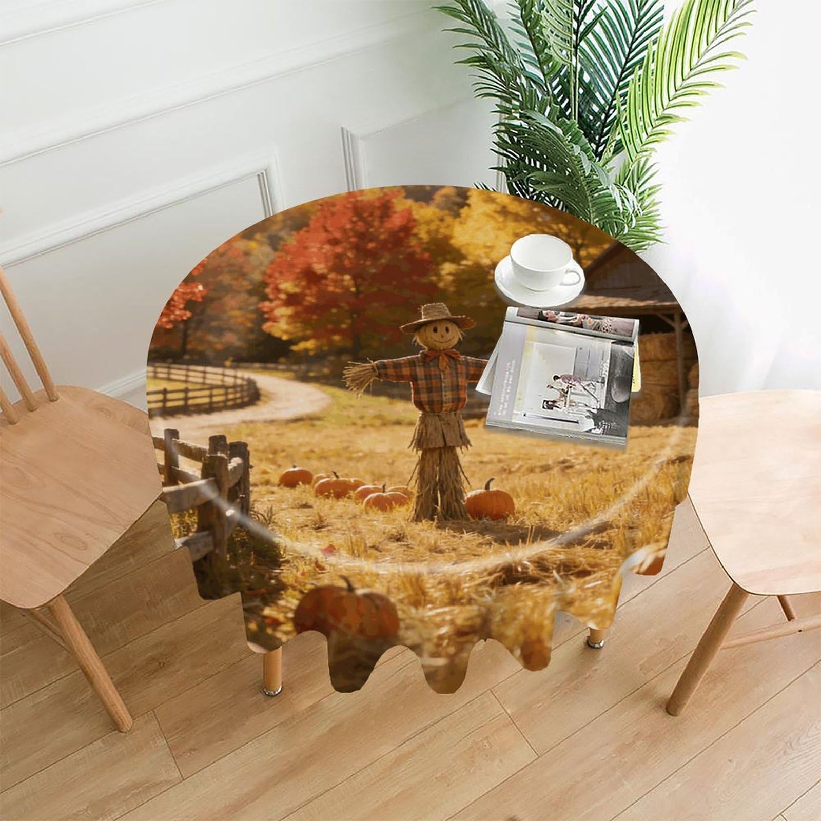 FekiLoot Autumn Field Watchman Round Tablecloth Cover 60 Inch Wrinkle Free Washable Polyester Fabric Table Cover Decorative Round Table Cloth for Home Dining Kitchen Party Farmhouse