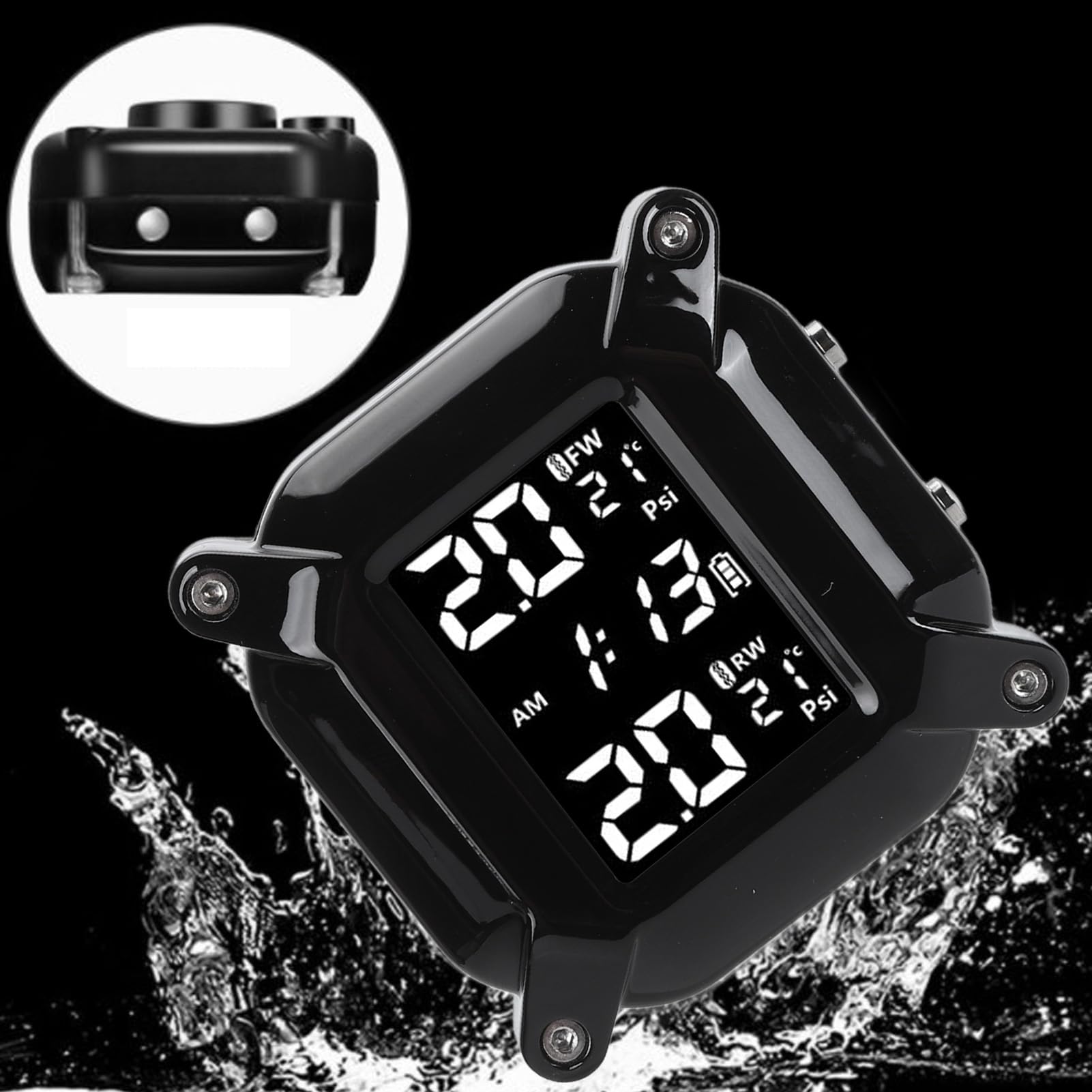 Sistema di monitoraggio della pressione dei pneumatici per moto, TPMS per moto con 2 sensori esterni, supporta allarme pressione e temperatura, impermeabile e resistente alle intemperie
