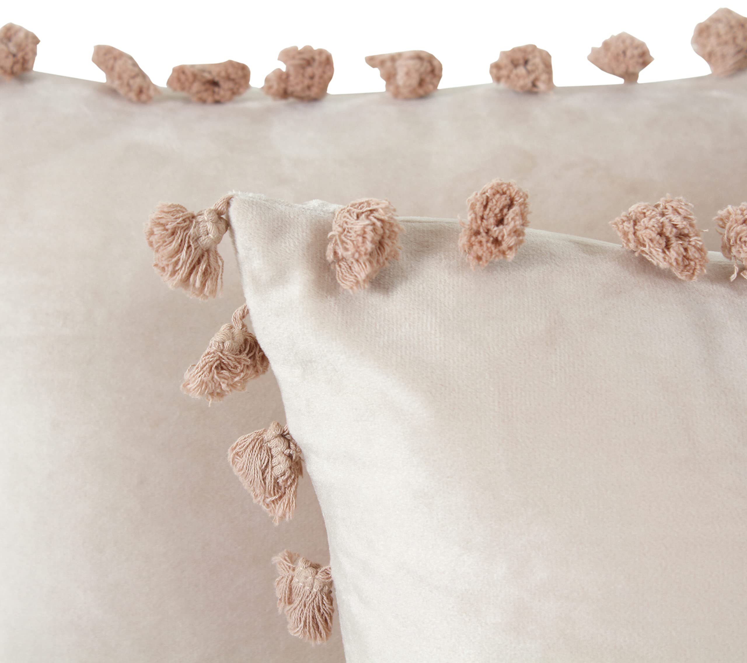 KNOTTING HOME Velvet Tassels Fringe Design Cushion Cover Set of 2 Large Square Throw Pillow Covers for Sofa Living Room