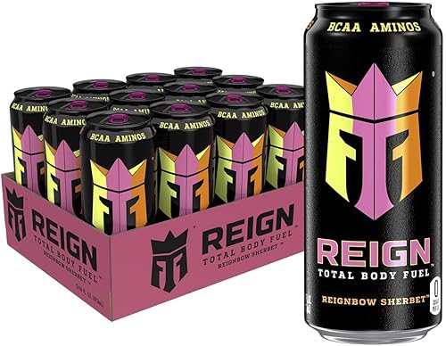 REIGN Total Body Fuel Reignbow Sherbet bebida de fitness y rendimiento 16 onzas líquidas paquete de 12