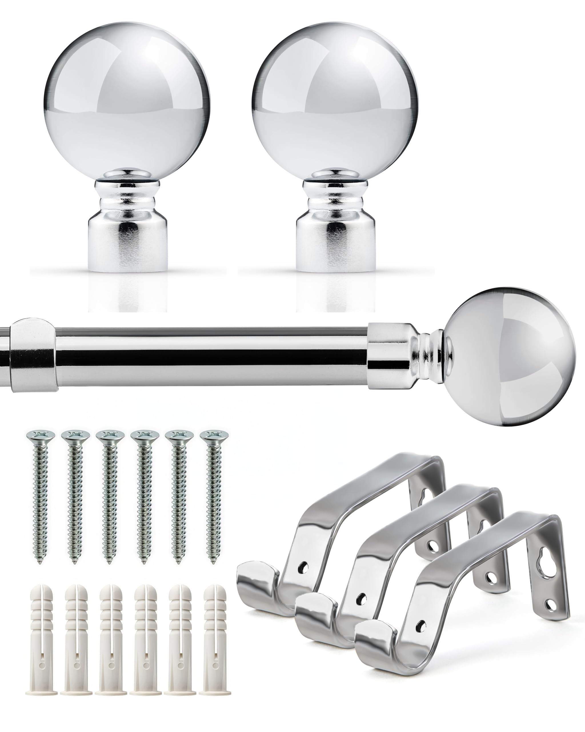 Julian Charles Silver Chrome Ball Extendable Curtain Pole - 1.6 - 3M