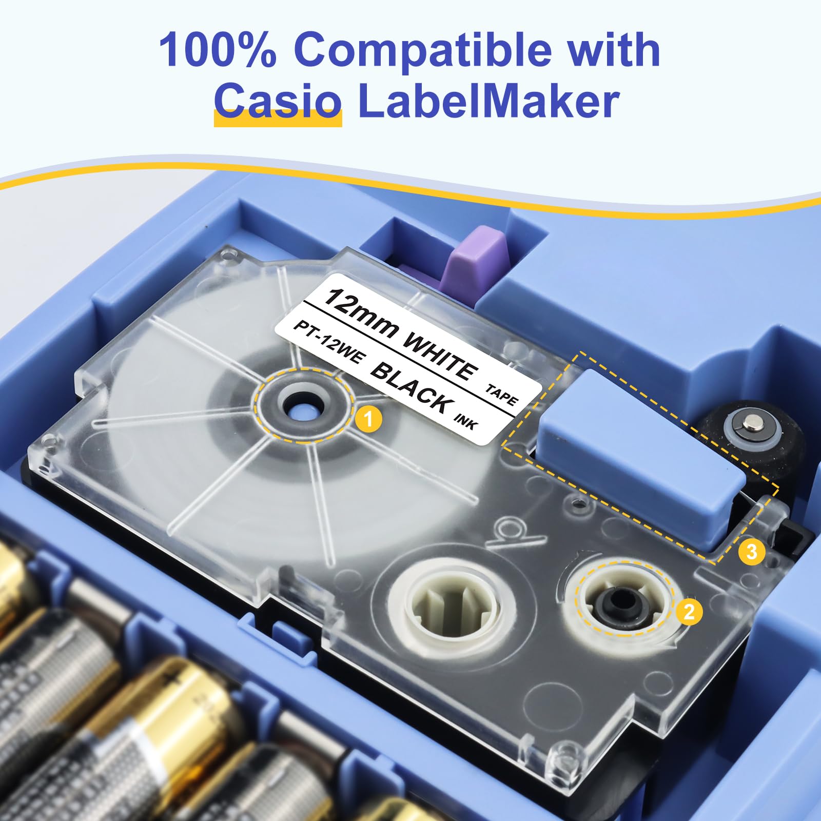 Pristar 4x Nastri per Etichette Compatibile per Casio XR-12WE XR12WE per Casio EZ KL-60 KL-70e KL-100 KL-120 KL-130 KL-200 KL-200E KL-300 KL-750 KL-820 Etichettatrice, 12 mm x 8 m, nero su bianco