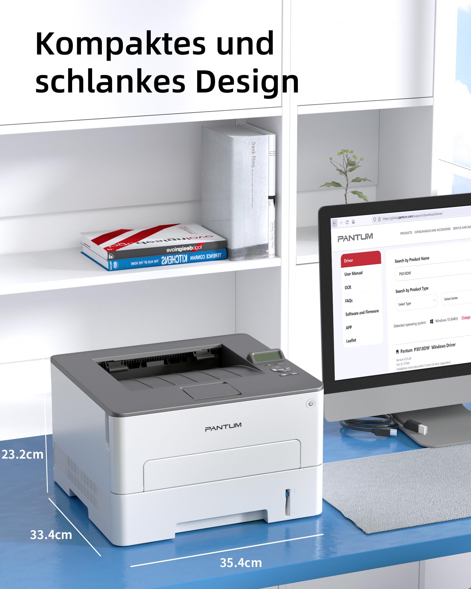 PANTUM P3018DW Laserdrucker Schwarz Weiss, Drucker WLAN/USB/Ethernet, Automatischer Duplexdruck, 30 ppm, Inklusive 1000-Seiten-Starter-Tonerkassette