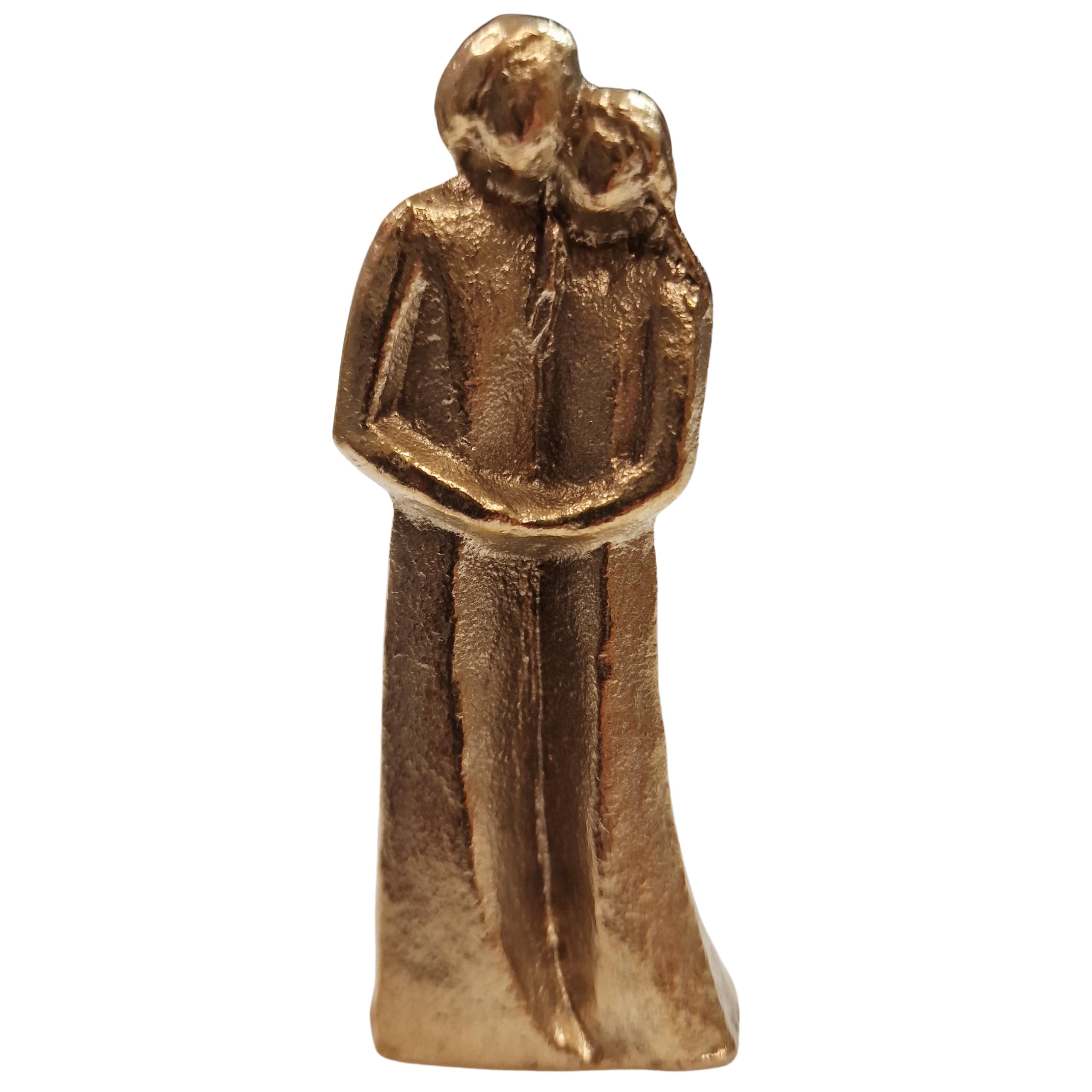 Herzmensch Petite figurine de couple d'amoureux en bronze massif doré 7 cm Homme et femme étroitement enveloppés dans l'amour comme cadeau de mariage, anniversaire