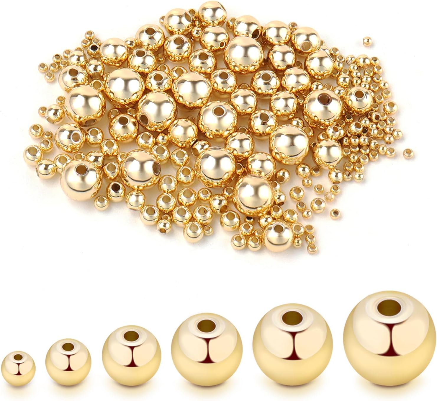 200 pcs Gold Smooth Round Spacer Beads Gold Plated Brass