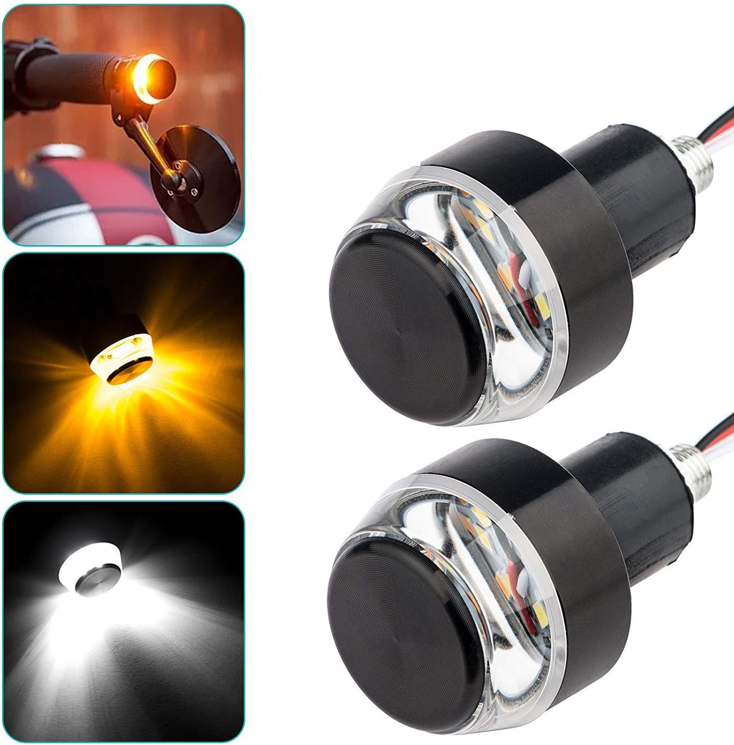 TOPKU Motorcycle Turn Signal Light Grip Bar Plug Strobe Side Marker End LED Handlebar Motorcycle Handle Bar Grip Plug Side Marker Lamp Accessory 2-Pack