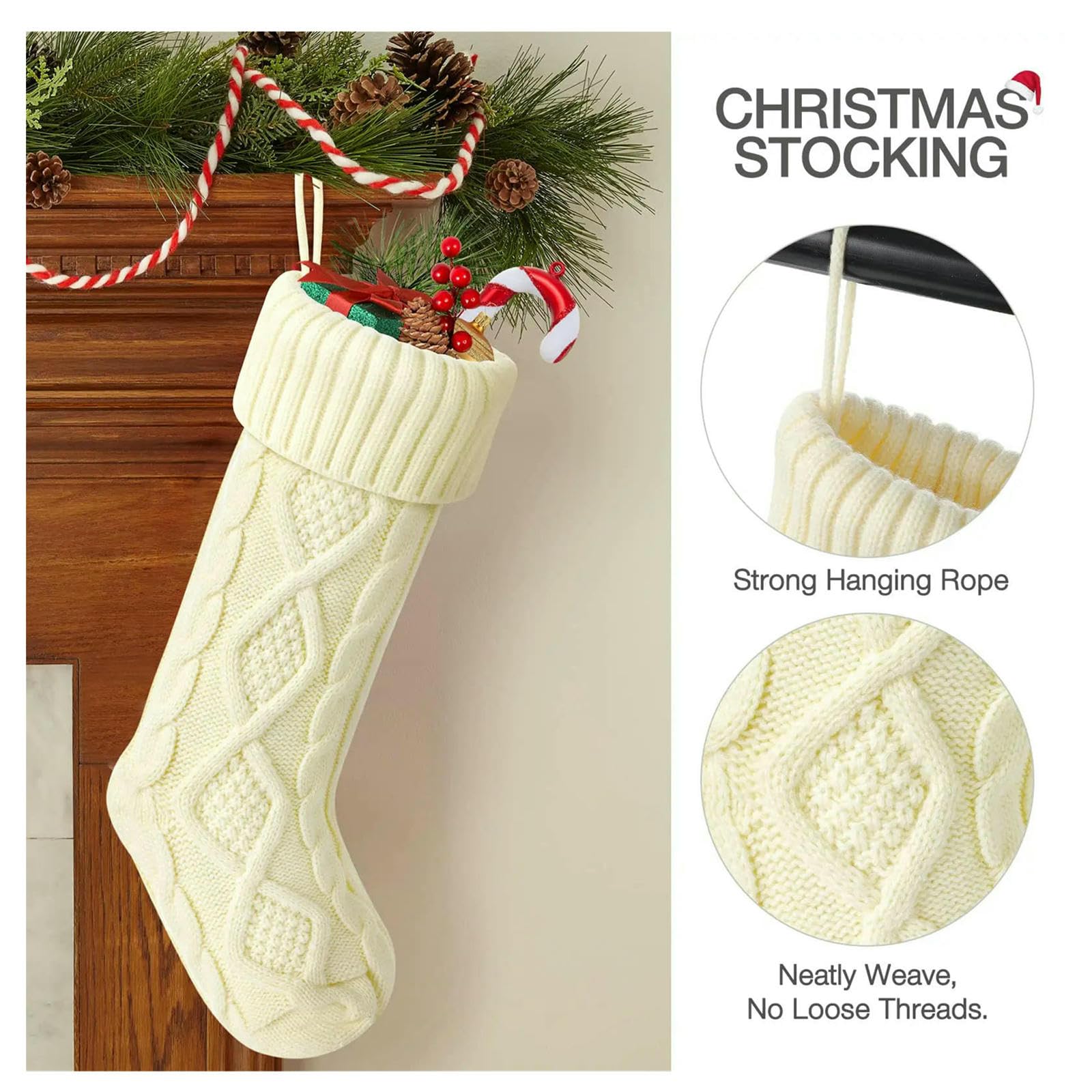 Weihnachtssocken 4 6 Pack Weihnachtsstrümpfe, 45,7 cm, Großer Zopfstrickstrumpf, Weihnachtsdekoration Zum Aufhängen, Mit Namensschildern-6pack_b-45cm