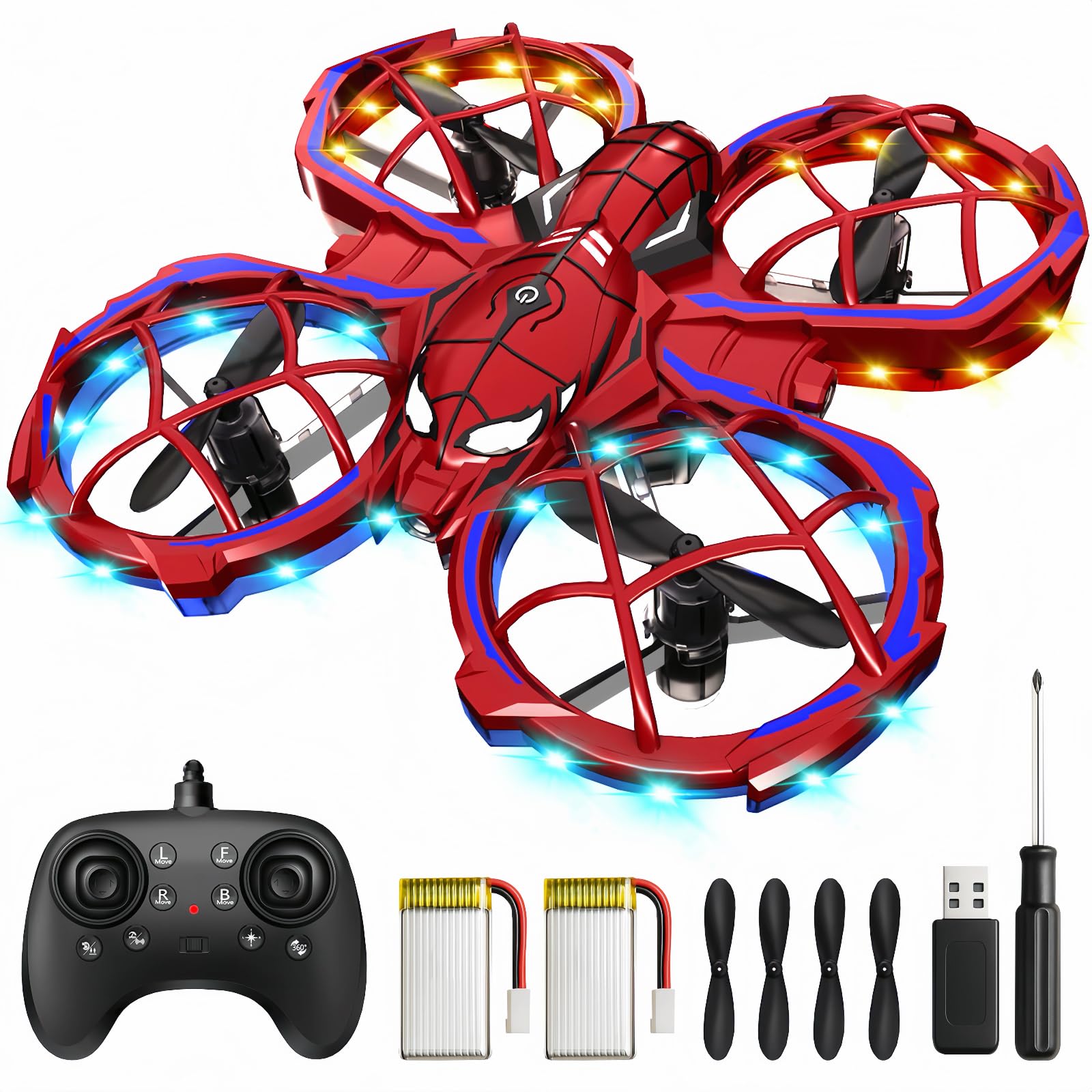 Spider Mini Drone for Kids, RC Drone with Beginners, Spider Toys for 3-10 Years Old Boys, 3 Speeds Mode, 360° Flips, Auto Hovering, Headless Mode, Obstacle Avoidance Function, Christmas Birthday Gifts