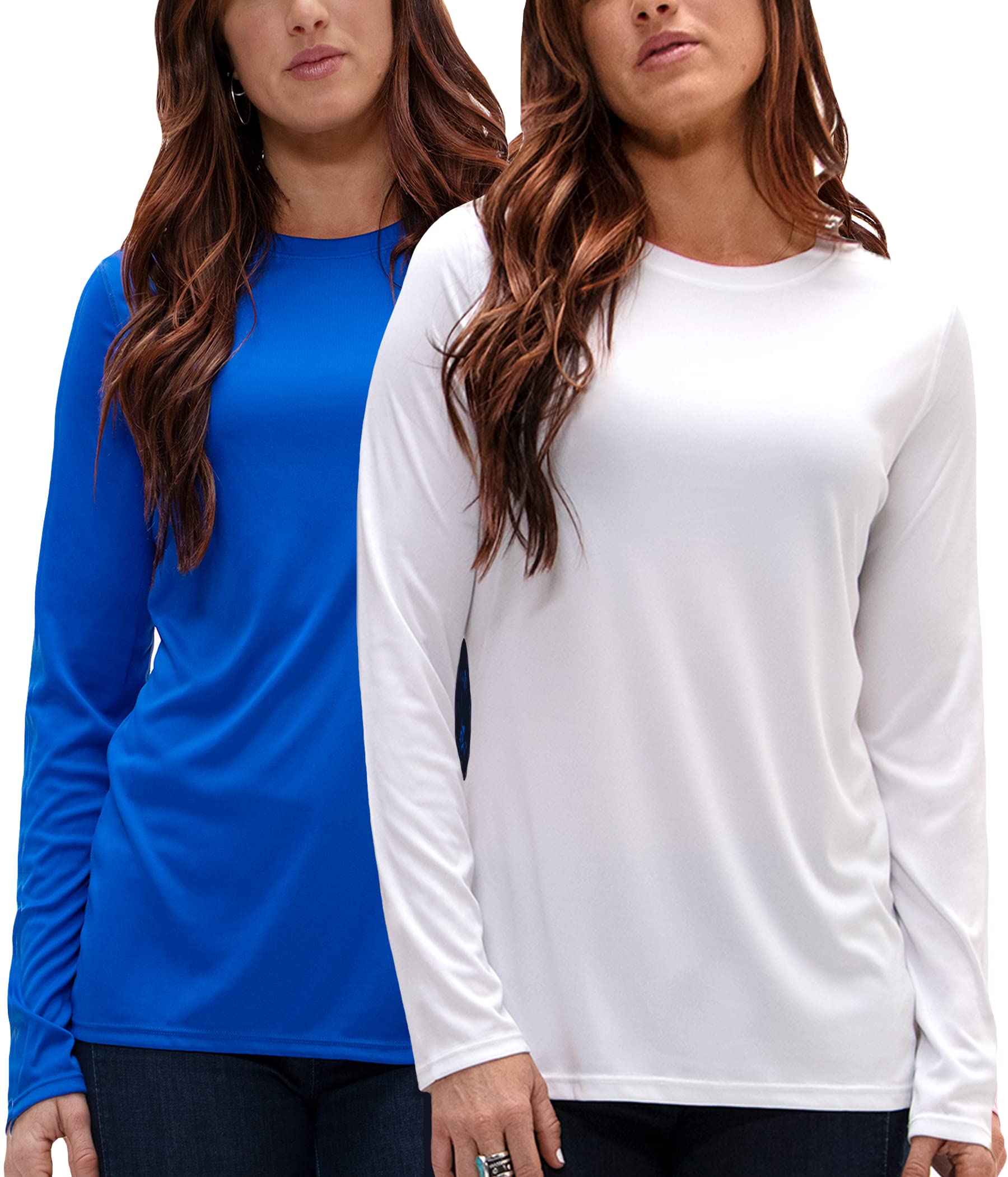 DEVOPS Women's 2-Pack UPF 50+ Long Sleeve Sun Protection Quick Dry T-Shirts for Running Workout