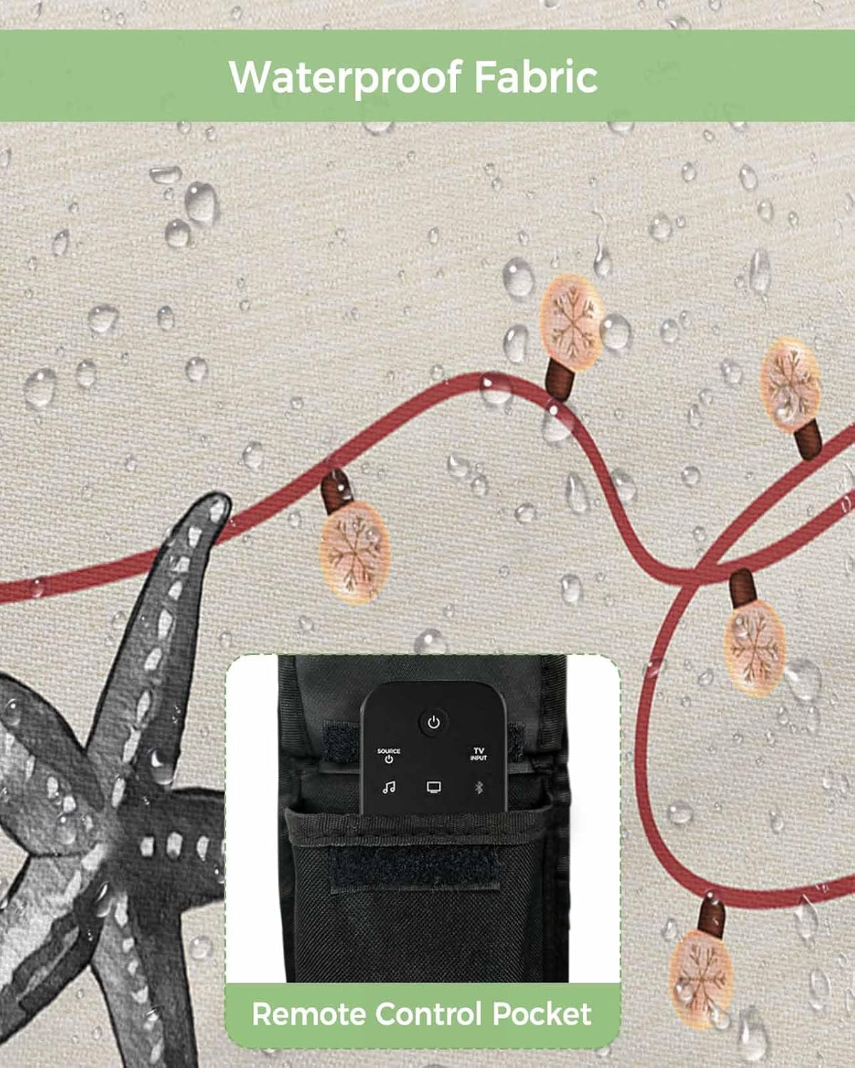 Christmas Starfish Outdoor TV Cover 80"-85" - 600D Waterproof TV Cover Weatherproof TV Screen Protector Dustproof Retro Xmas Pocket Watch Red Line on Burlap TV Display Protector for Flat Screen TV