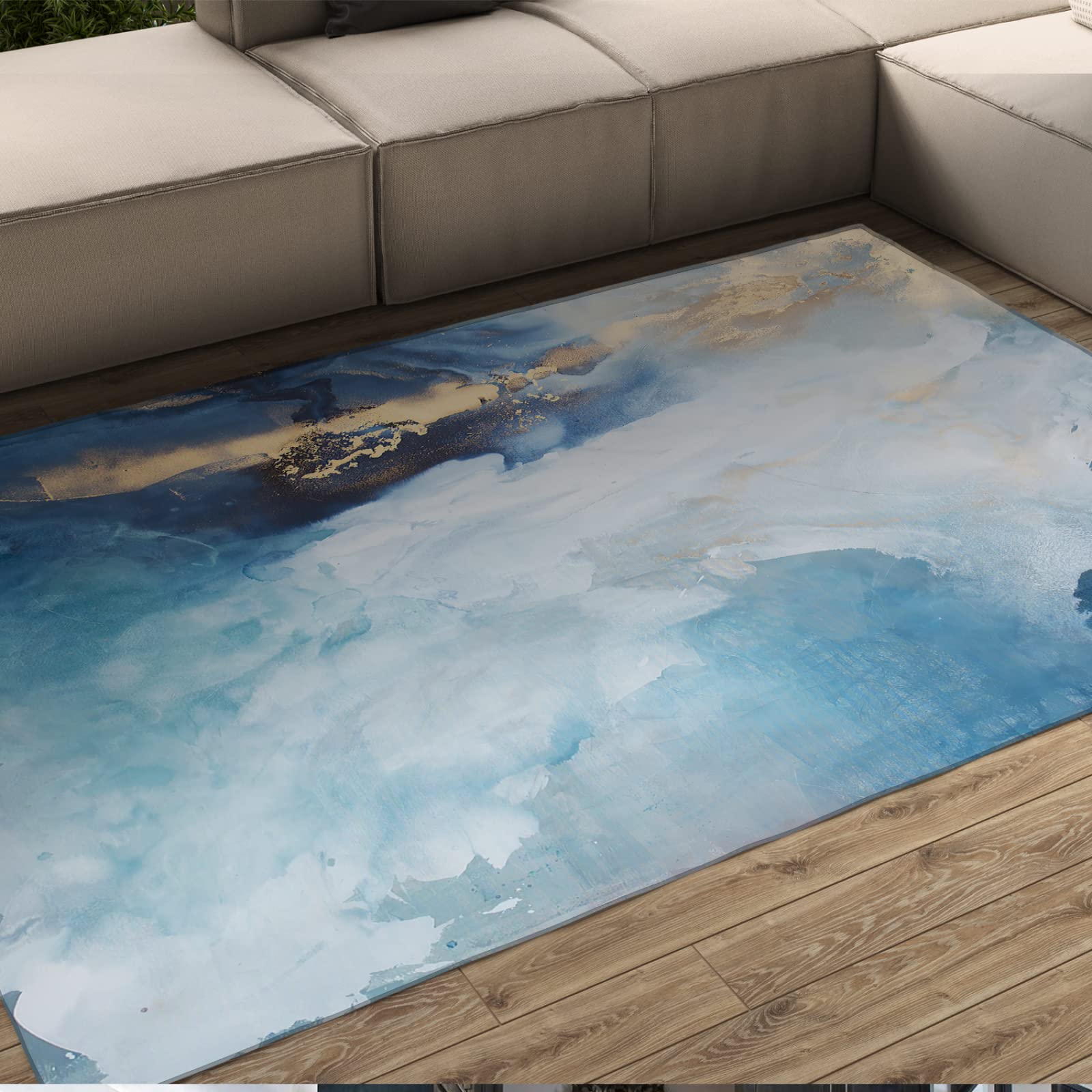 Abstrakter Blauer Himmel und Wolkenteppich Zeitgenössischer Marmor-Eisdesign-Bereichsteppiche Moderner Wirbel-Aquarell-Nicht-Schuppen-Schlafzimmerteppiche 60x90cm