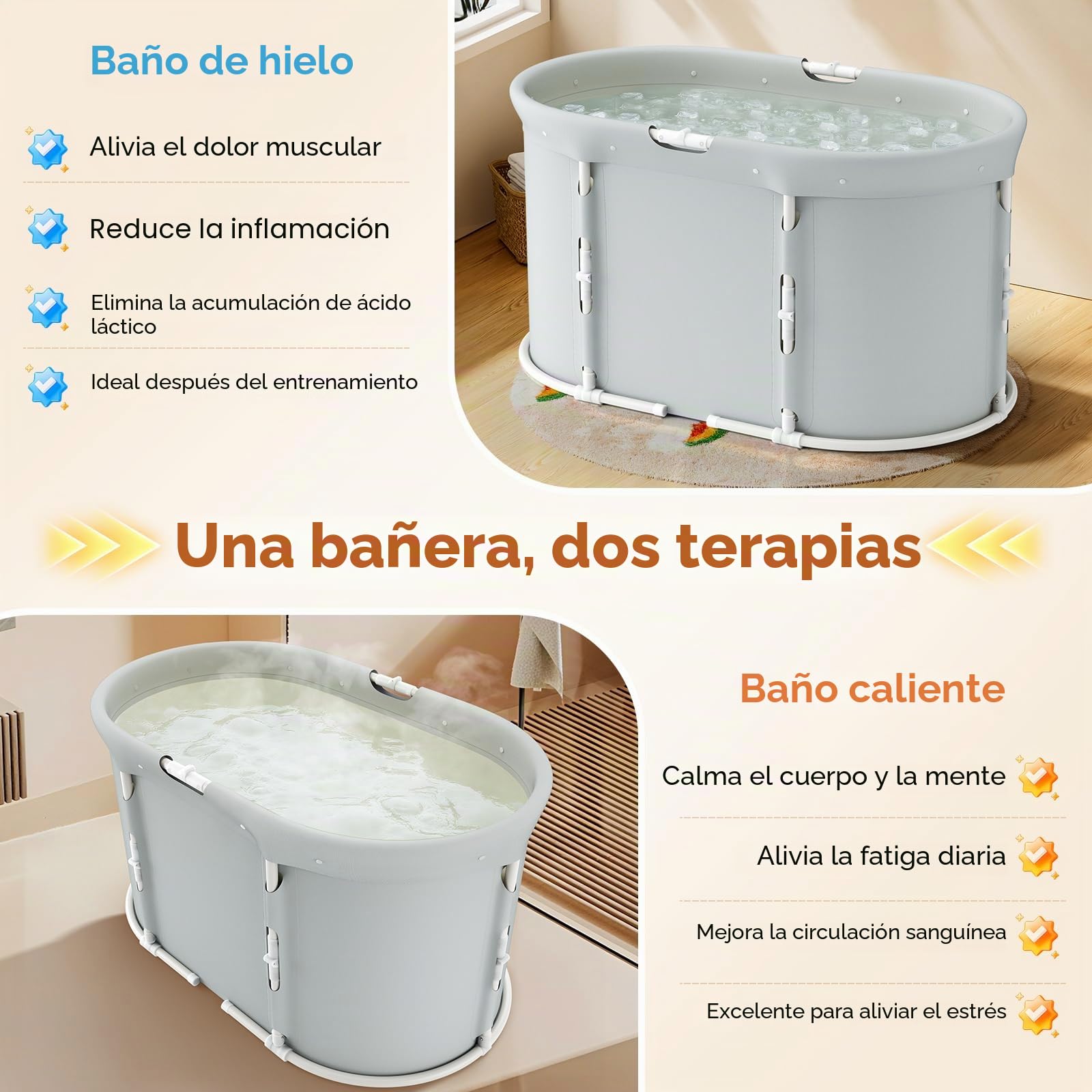 Bañera Portátil Plegable Ovalada para Adultos y Niños, Bañera Independiente para Baño Caliente y Frío