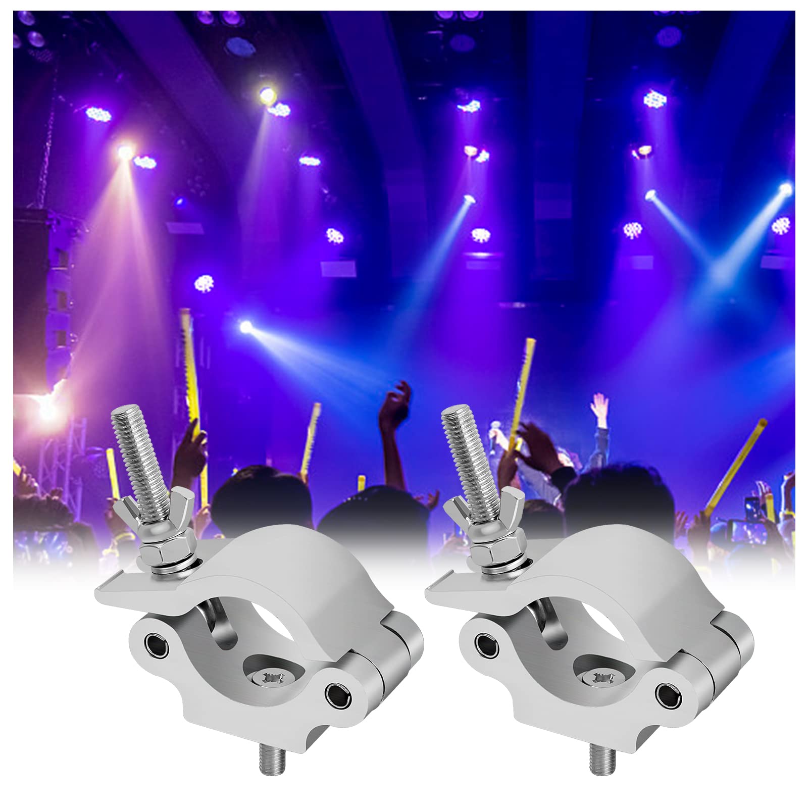 2 Pcs Morsetto per Luci DJ da Palco 38-54mm, O-Clamp Morsetto a Gancio in Lega di Alluminio, Montare Morsetti Mezzo Accoppiatore con Dadi Ad Alette, Morsetto da Palcoscenico per Luci, Carico 150kg