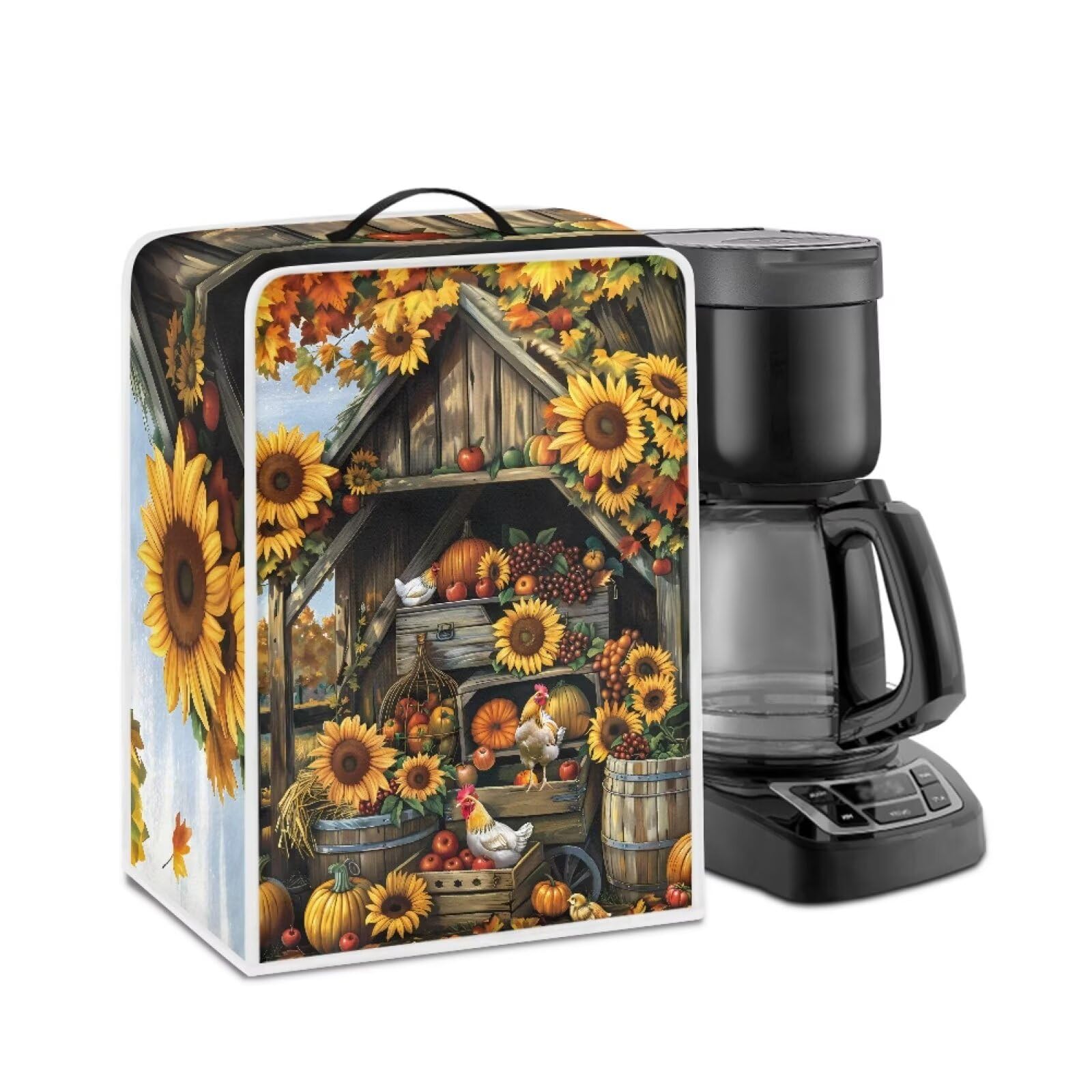 Coffee Maker Cover For Kitchen With Top Handle Waterproof Dust Appliance Cover Suitable For Most Coffee Machine Models Sunflower Chicken Coop Pattern