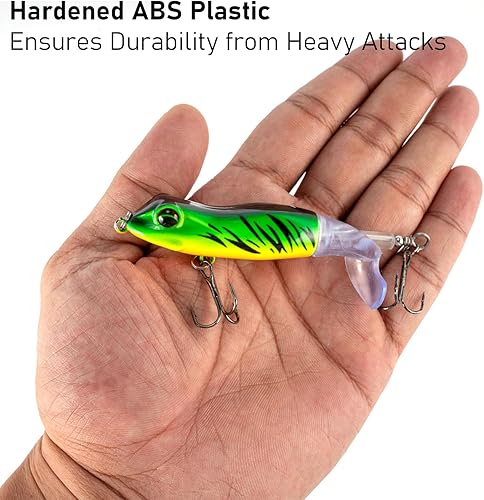 Miniatura 6 de Dr.Fish Paquete de 5 señuelos de pesca de rana Topwater de 3.3 pies realistas 3D de rana flotante, hélice de cebo duro flotante, anzuelos agudos