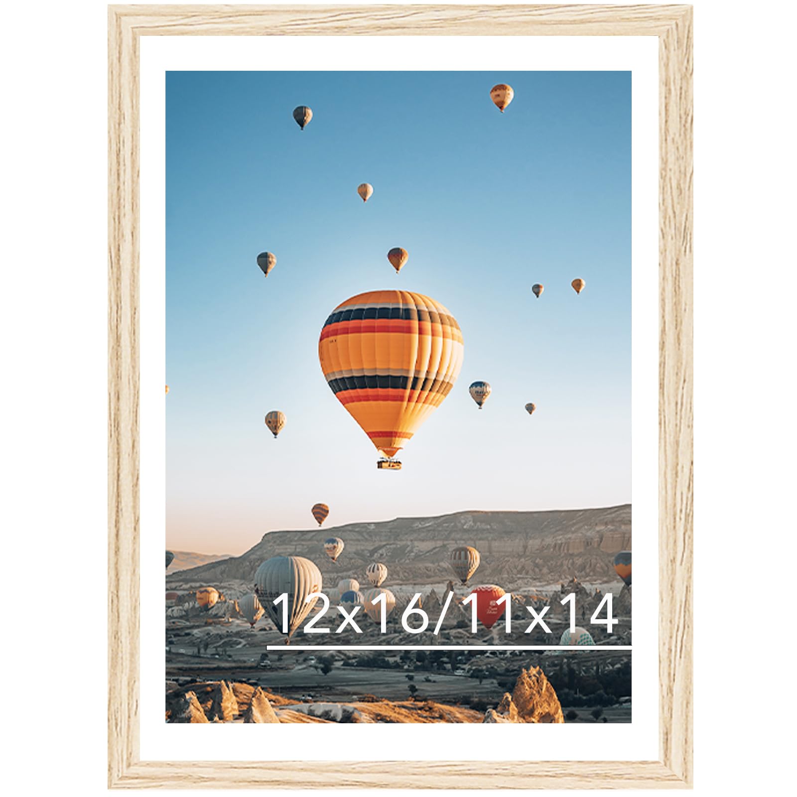 JCJMY 12x16 Picture Frame with 11x14 Mat, Display Photo 11x14 with Mat or 12 x 16 Without Mat, Wall Hanging Large Frame with Plexiglass, Natural