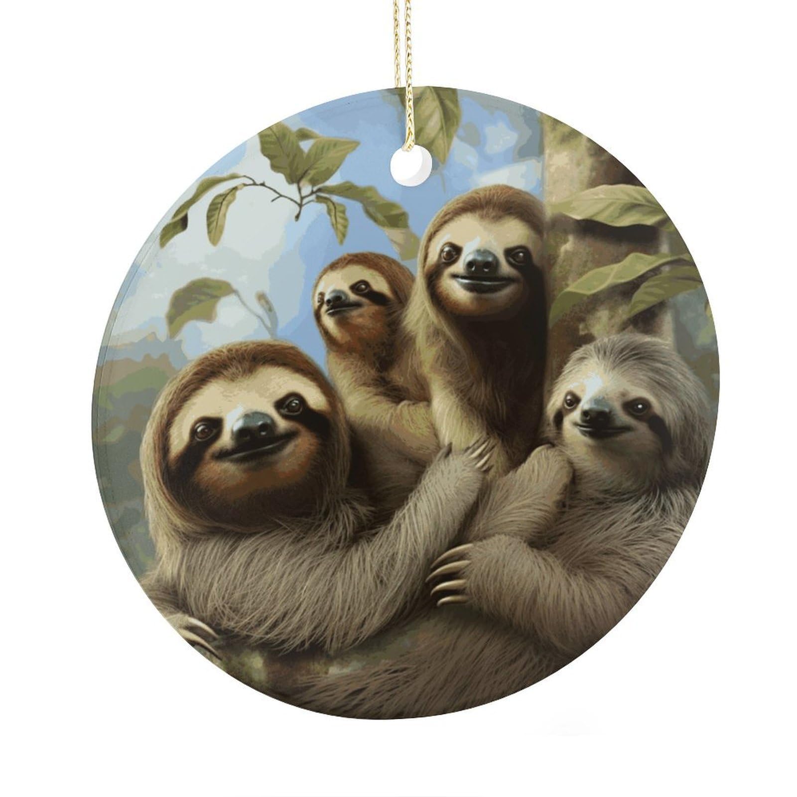 Adfgyerh Style Sloth Family Ceramic Circular Pendant,2.9 Inch，Hanging Ornament，Gift Exchange Idea Round Ceramic Ornament,For Mom And Daughter，For Home Indoor Outdoor Decor.