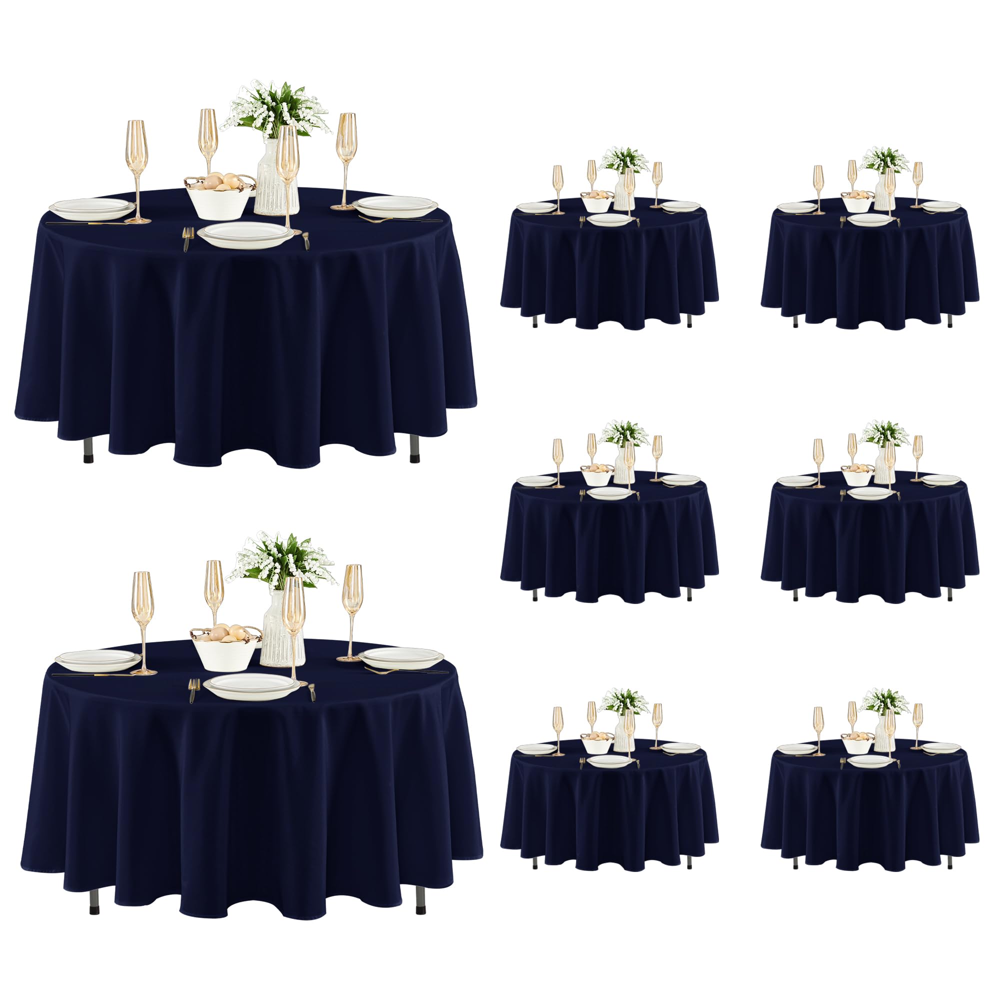 Fitable 8 Pack Navy Tablecloths 84 Inch Round for 36"-60" Tables