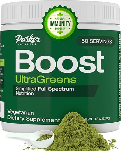 Parker Naturals Boost UltraGreens 50 porciones Superfood Greens Polvo con espirulina, hierbas orgánicas y antioxidantes Nutrición de espectro