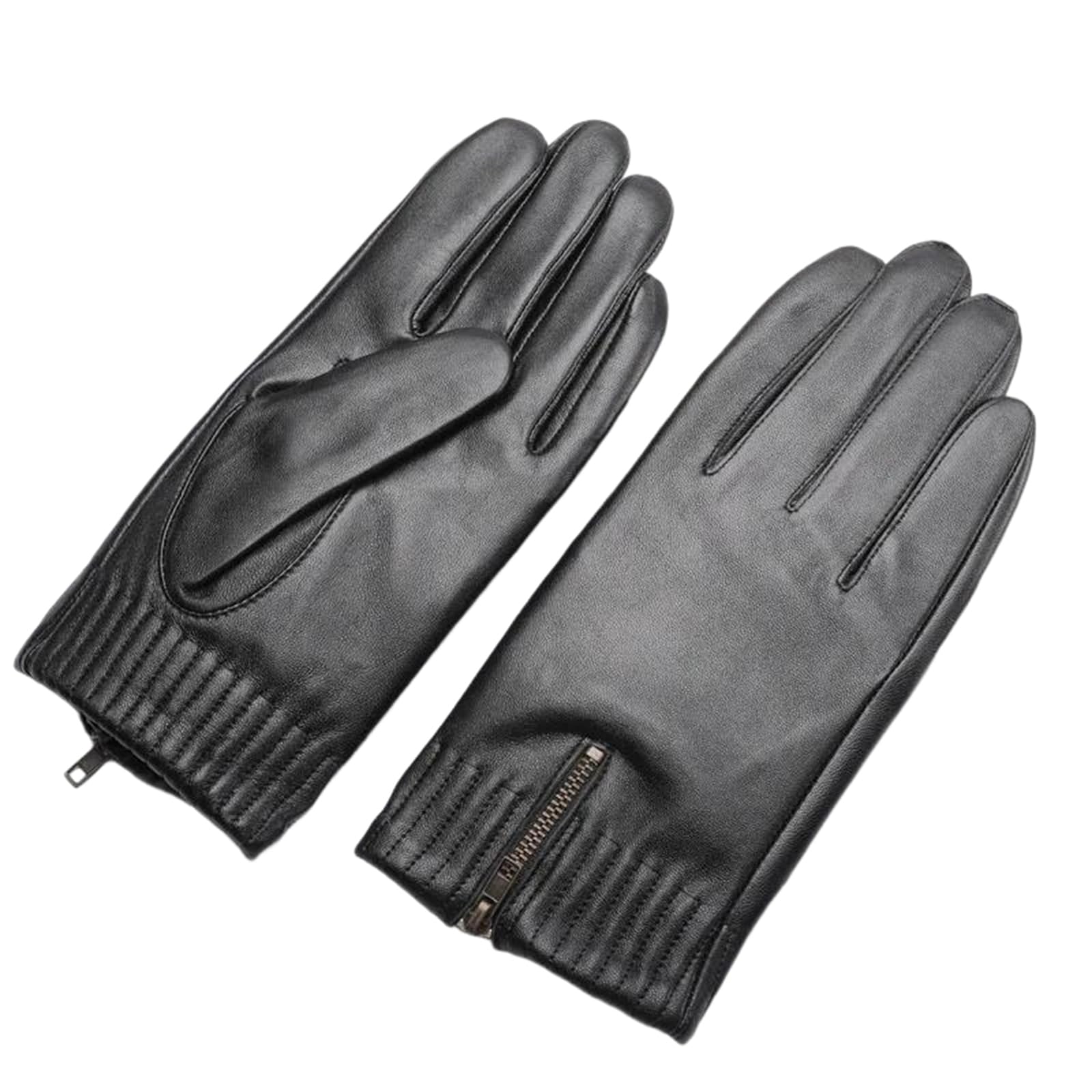 Guantes de piel de oveja auténtica para hombre, color negro, para pantalla táctil, forro polar, guantes de conducción cálidos para invierno