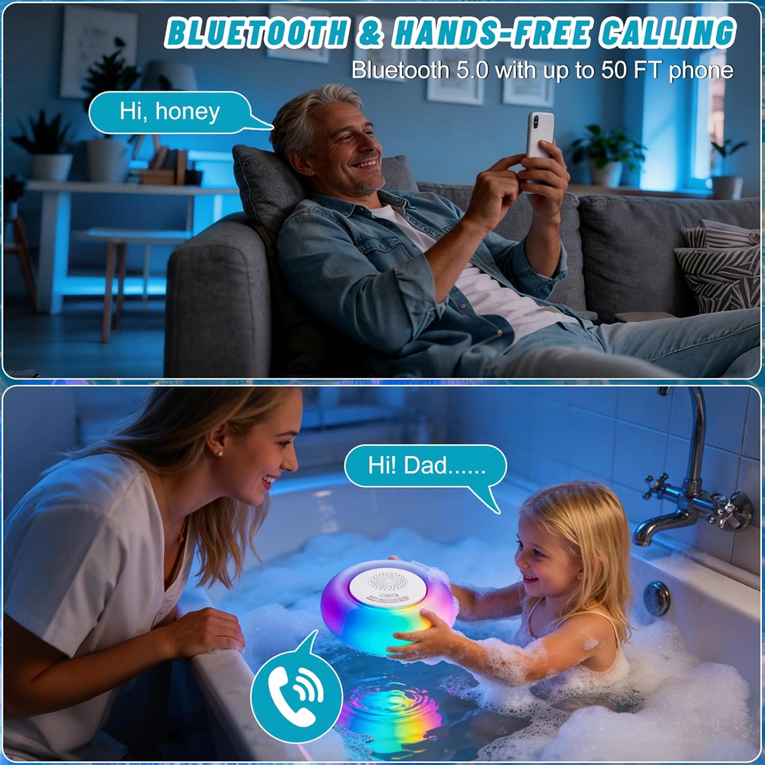 2 Pack Floating Pool Lights with Bluetooth Speaker, 2-in-1 RGB Pool Lights, IP68 Waterproof, 360° Hi-Fi Sound for Pool, Hot Tub and Outdoor Parties