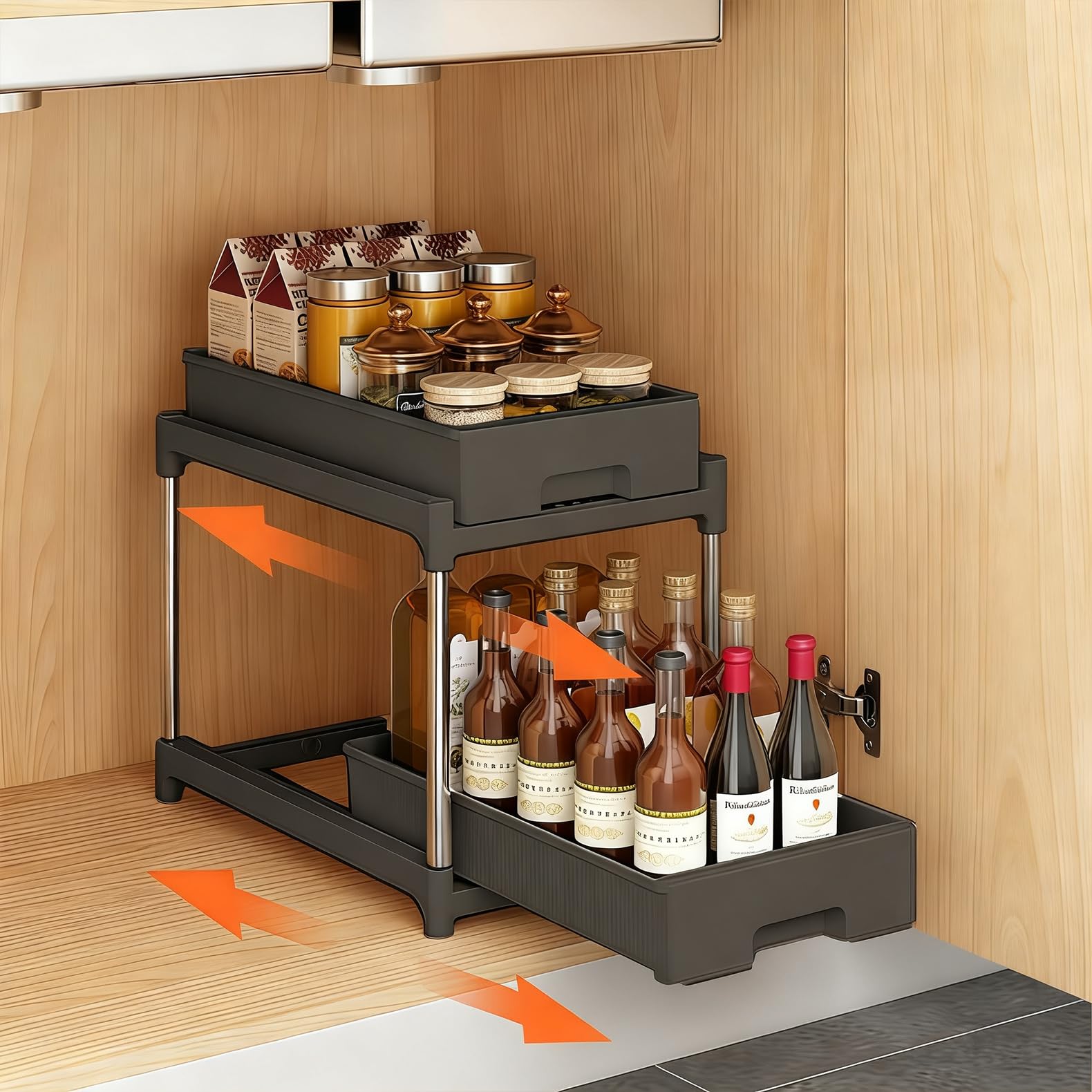Tinyuet Estantería Bajo Fregadero, Organizador de 2 Niveles Extraíble para Bajo Fregadero - Cocina, Baño y Hogar - Negro - 1 Unidad