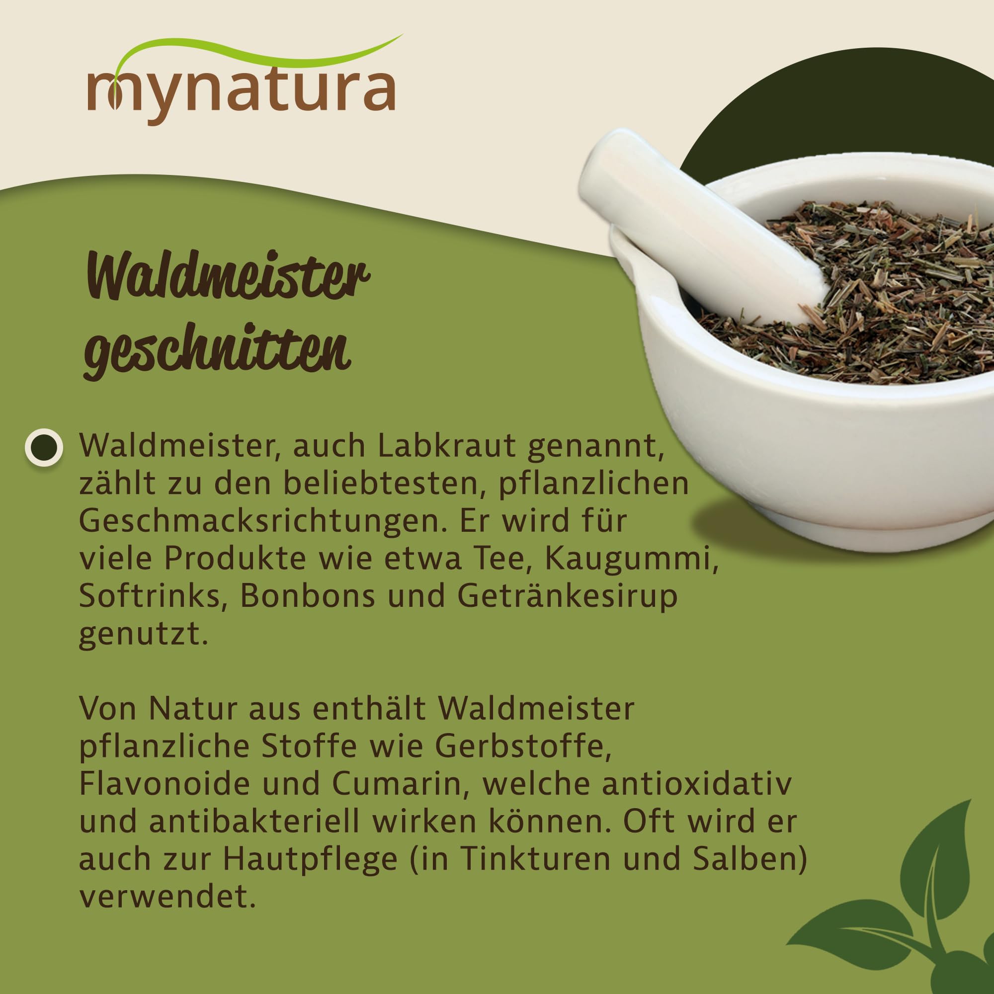 Mynatura Waldmeister geschnitten I Tee I Waldmeistertee I Getrocknet I Unverkennbarer Geschmack I Waldmeister Kraut I Ohne Zusätze I Im Beutel (1000g)