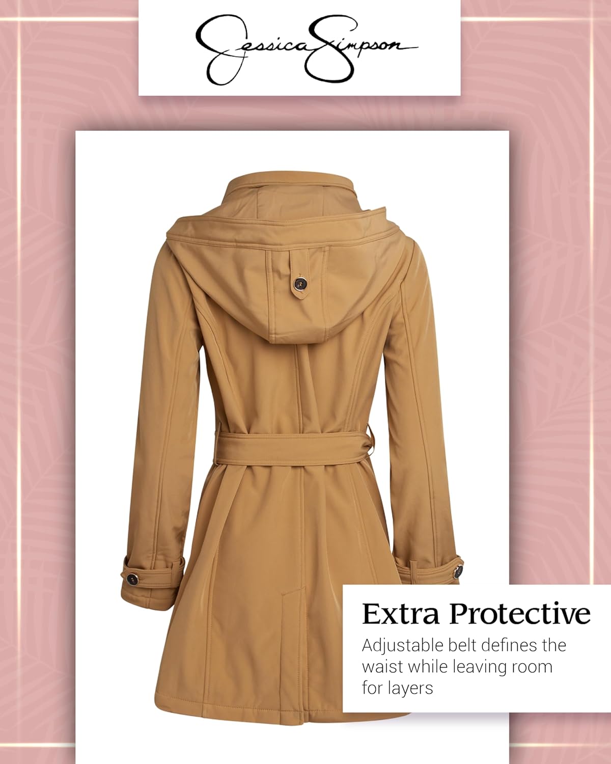 Jessica Simpson Womens Trench Coat - Lightweight Belted Softshell Jacket - Polar Fleece Lined Hooded Long Coat for Women - Image 7