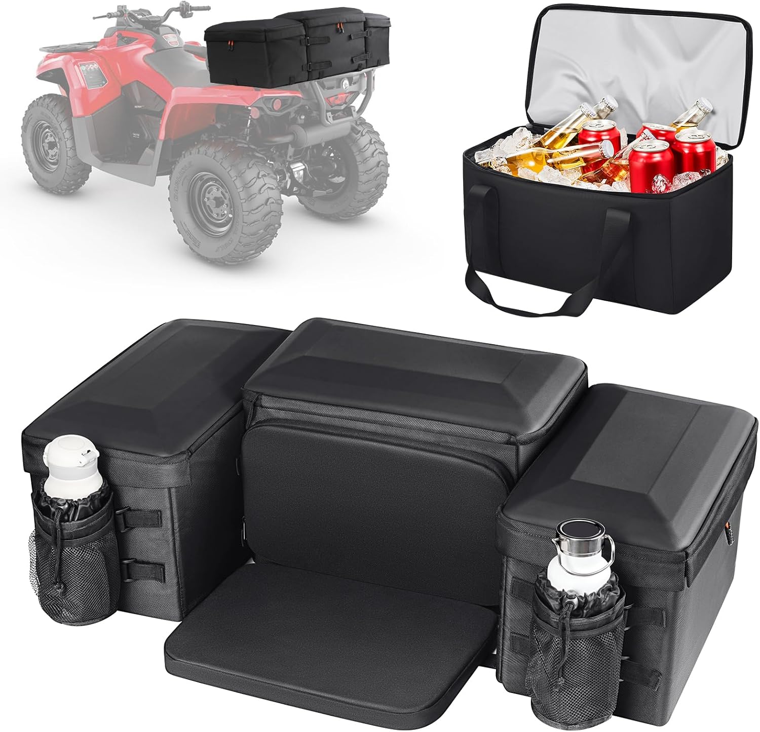 Benlari Upgraded ATV Bag, 74L Large Waterproof ATV Storage Bag with 14L Cooler Bag, 4 Wheeler Cargo Bag Rear Rack Seat Bag with Rain Cover Compatible with Polaris Sportsman Fourtrax CanAm Kawasaki