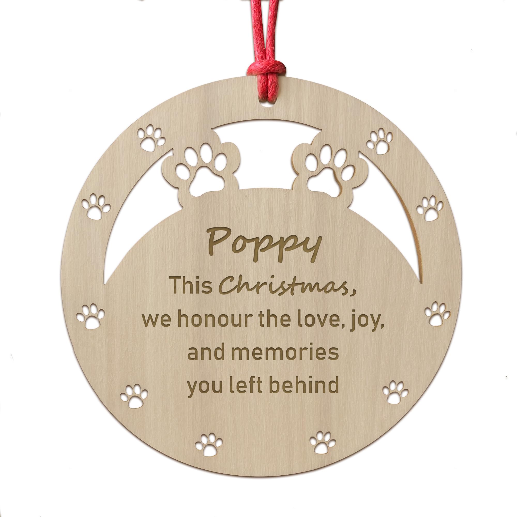 Red Ocean Personalised Pet Memorial Christmas Tree Bauble Decoration, Pet Memorial Gifts Loss of Pet, Dog Memorial Christmas Tree Decorations, Wood Engraved Bauble Decoration (Memories Left Behind)