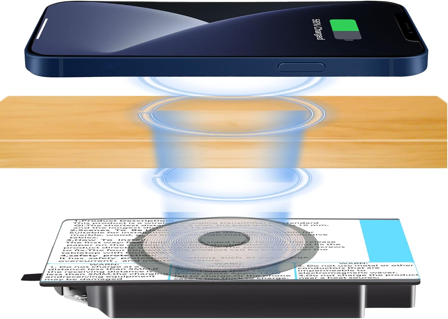 UUMAO Invisible Wireless Charger, Under Desk Furniture Wireless Charging Pad 10W