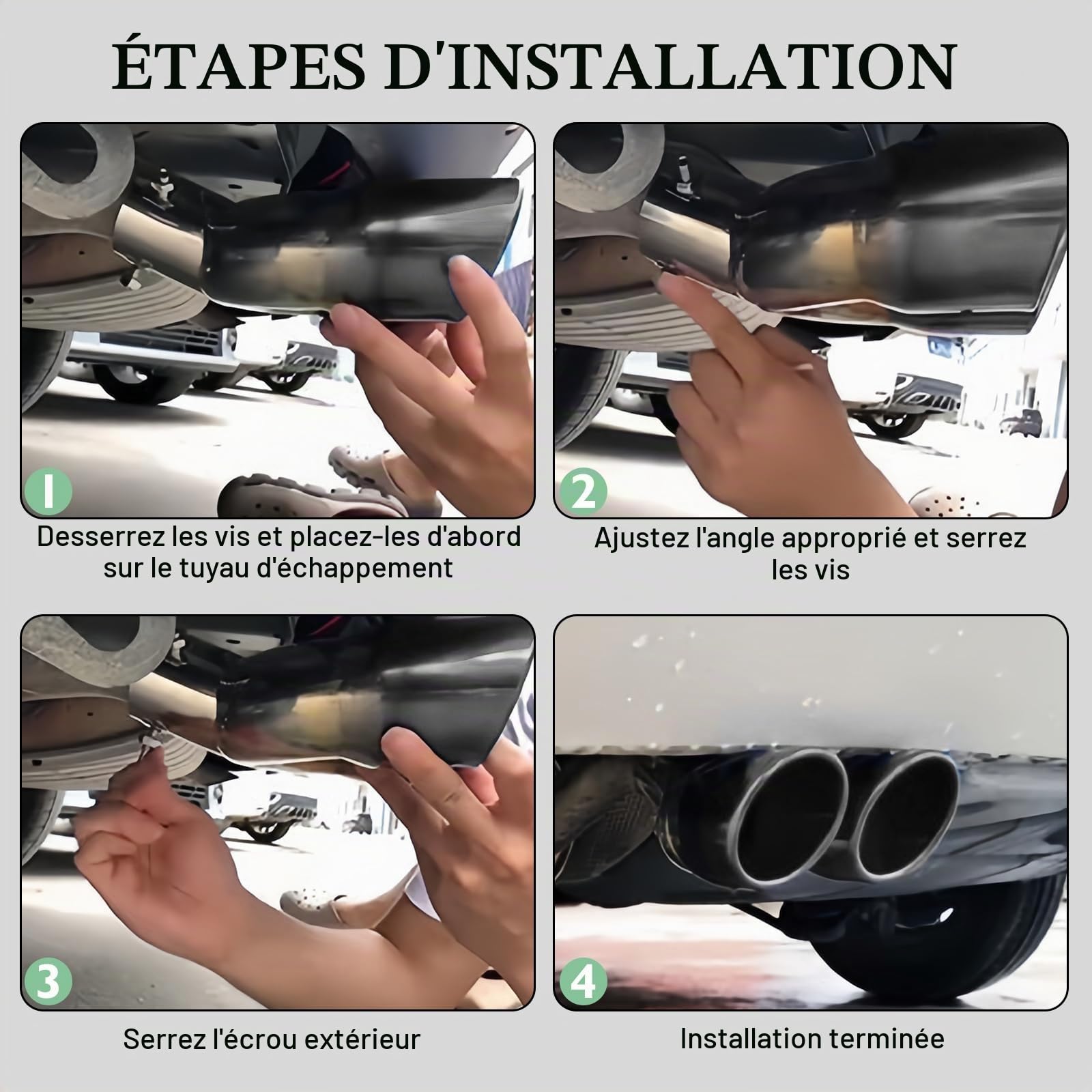 Embout D'Échappement Double de Voiture, Épaissi Acier Inoxydable Extrémités de Tuyau D'échappement, Auto Silencieux Inoxydable Échappement, Sortie D'échappement Double, Argentée Coudée 63 mm