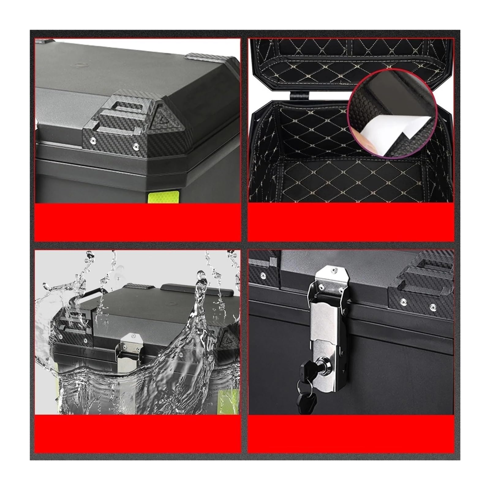Sacoche De Selle De Moto Boîte Outils Étanche Universelle pour Bagages Arrière Moto Boîtier Supérieur ABS avec Serrure Sécurité Coffre Casque 45L 57L(PP-45L-BLACK)