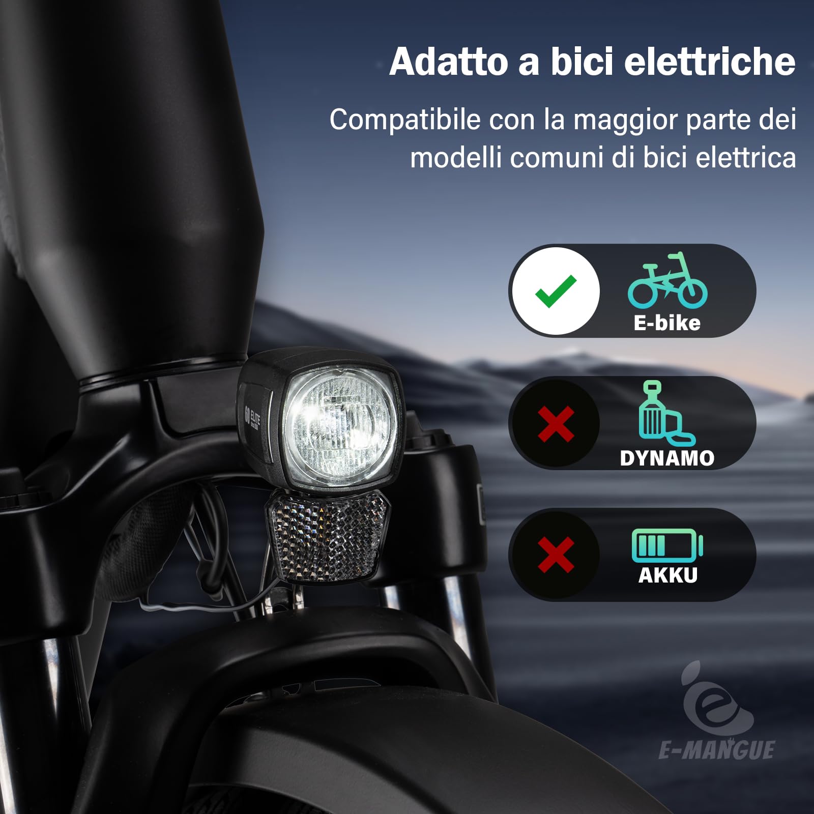 Faro Anteriore A LED Per Bici Elettrica, 100 Lux, Omologato StVZO, Con Riflettore, Compatibile 6-48V, In Acciaio Inox - 5