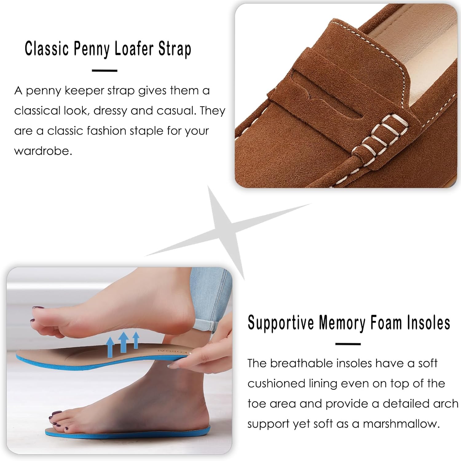 KORDAL Women's Comfortable & Lightweight Suede Leather Penny Loafers Slip-Ons Cute Business Casual Dress Shoes Work Office Flats Everyday Walking Shoes Driving Mocs for Women - Image 5