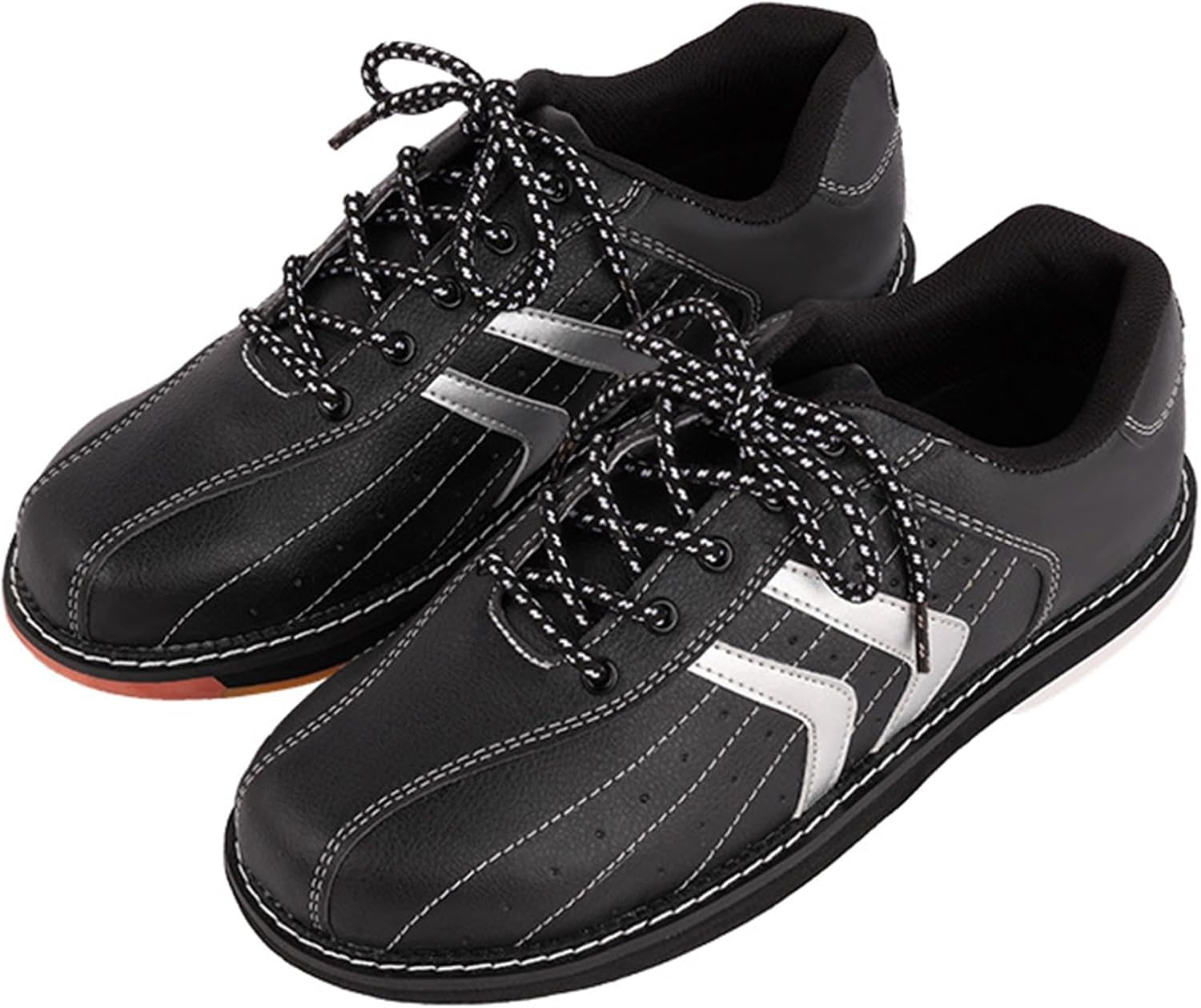 DHAEY Men's Bowling Shoes Leather Wear-Resistant Breathable Lightweight Bowling Shoes Men's Basic Athletic Lace Up Bowling Shoes (Color : Black, Size : 14 Women/12.5 Men)
