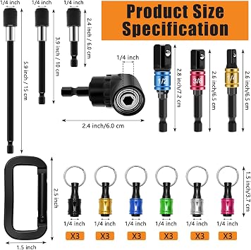 21Pcs Bit Holder Cool Gadgets, Windspeed 1/4 Quick Release Bit Holder Keychain for Impact Driver with 105 Degree Right Angle Drill Extension Bit Holder 1/4 Hex Shank Impact Driver Socket Drives (27)