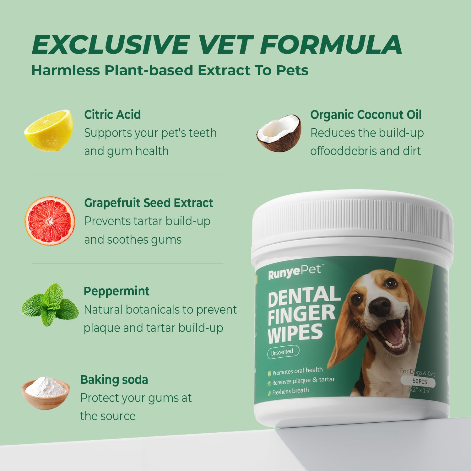 Pet Dental Finger Wipes for Dog & Cats, Remove Bad Breath by Removing Plaque and Tartar Buildup No-Rinse Dog Finger Toothbrush, Disposable Gentle Cleaning & Gum Care Pet Wipes, 50 Counts - image 4