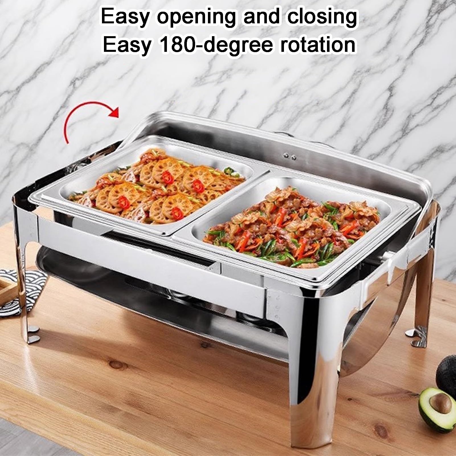 Set da buffet per scaldavivande, vassoio espositivo per servire cibo con coperchio a rullo, scaldavivande in acciaio inossidabile per feste, contenitore da banco per hotel e matrimoni (argento-B, 6,5