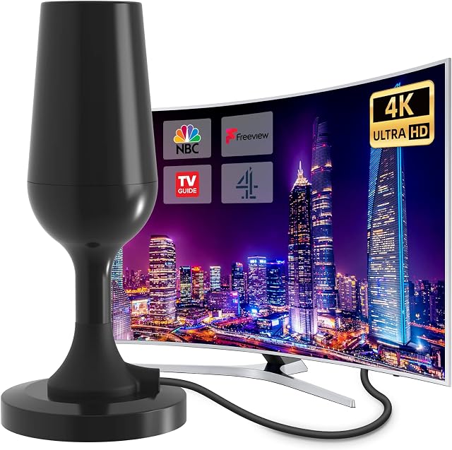 TV Aerial, Long Range & 360° Reception Indoor TV Aerials, With Strong Magnetic Base for Easy Installation, Support 4K 1080p portable tv and All TV's