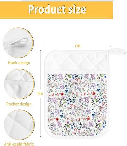 Miniatura 3 de Juego de 3 agarraderas de tela de toalla con bolsillo para cocina, antideslizante y aislante de calor, con bolsillo, guantes gruesos para horno,