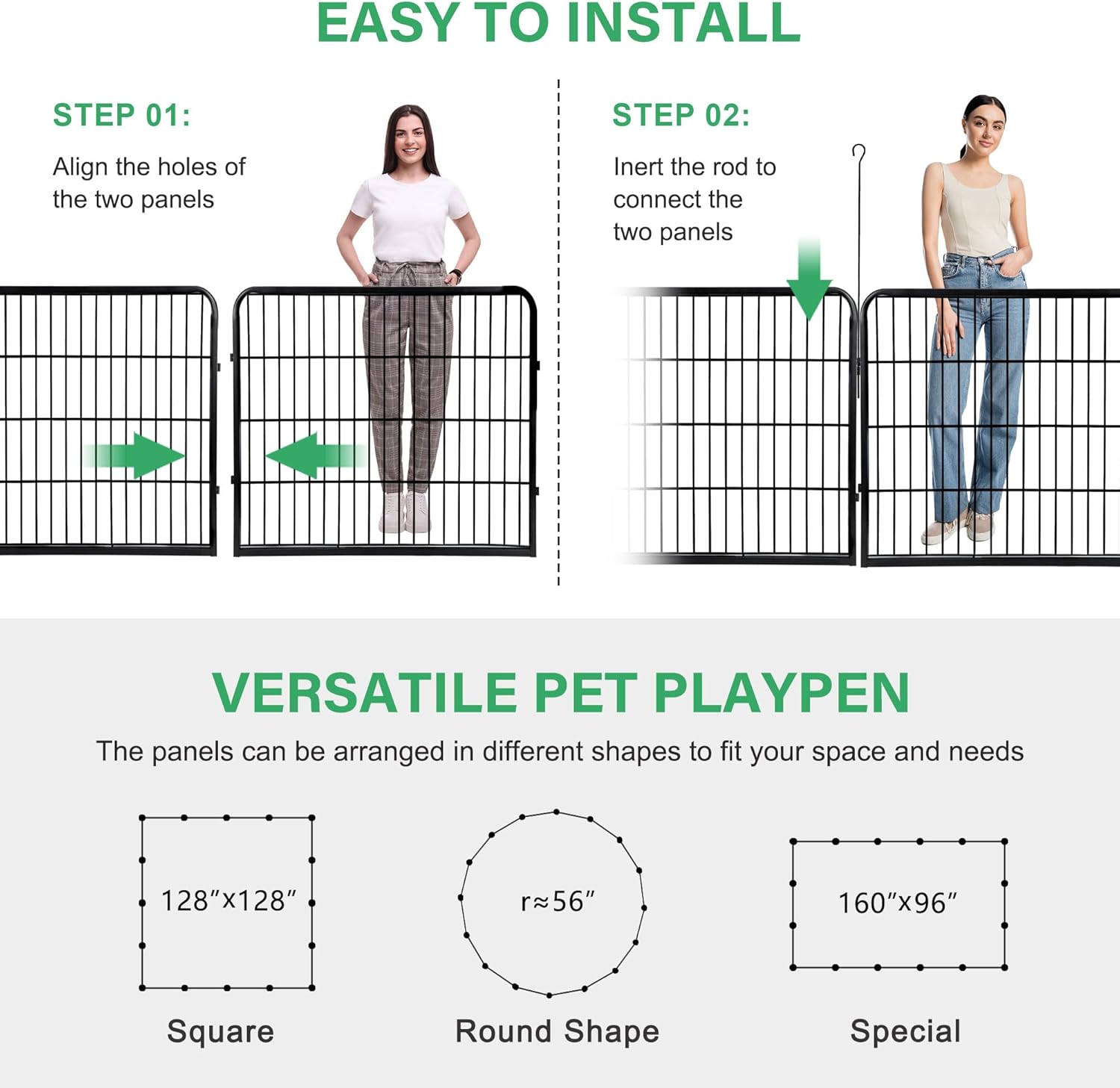 Dog Pen Pet Playpen Kennel Fence Outdoor Indoor Play Yard Puppy Exercise Barrier 31'' W x 24'' H 16 Panels (16 Panels, 24 Inches)